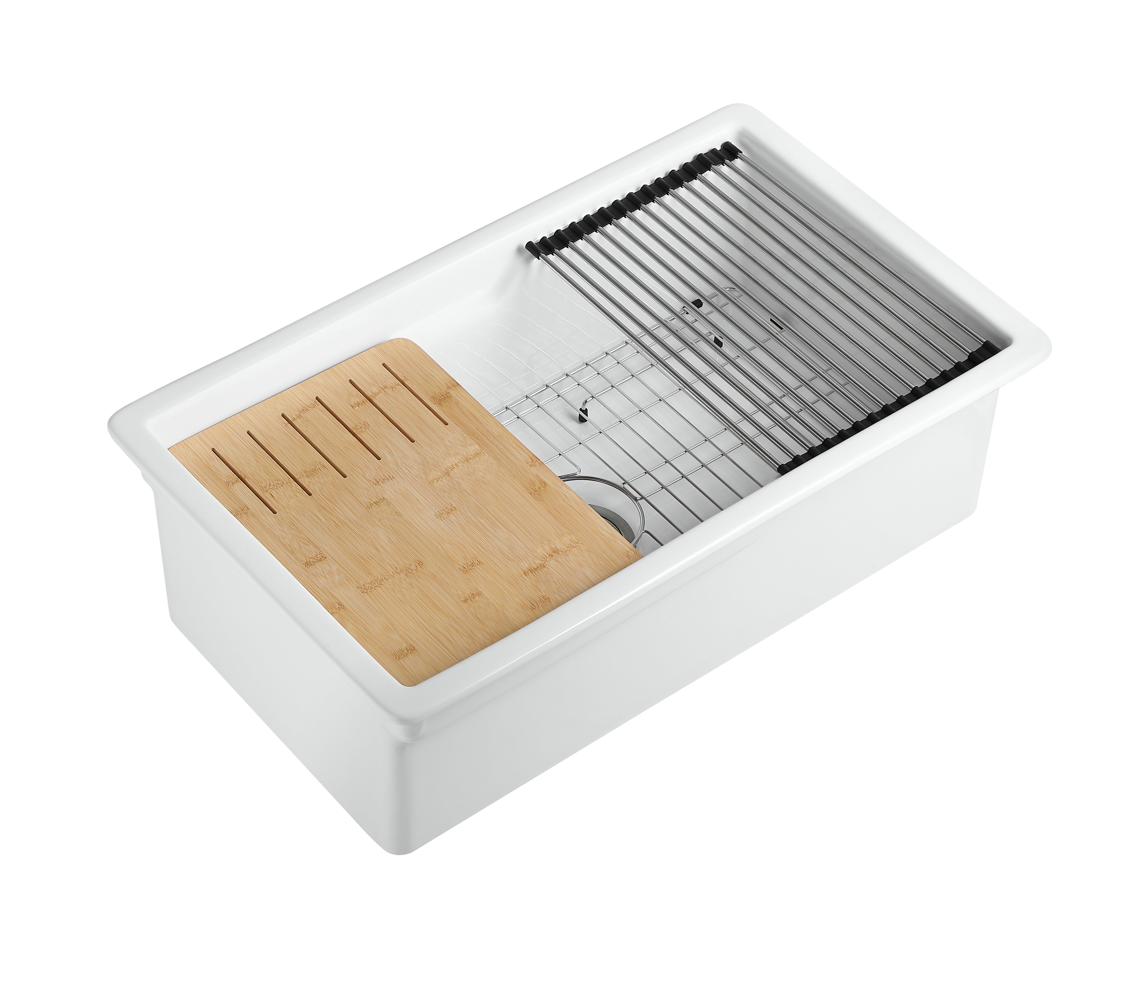 ALFI brand 32 fireclay workstation farmhouse step rim sink white product image