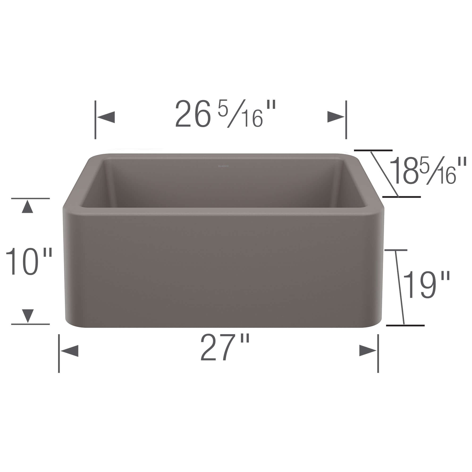Blanco Ikon 27" Silgranit Farmhouse Sink, Volcano Gray, No Faucet Hole, 443112
