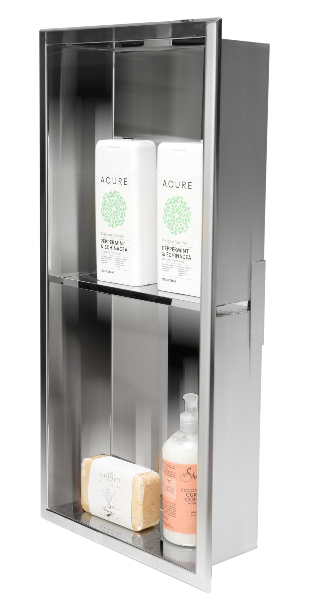 Main Image of ALFI brand ABN1224-PSS 12 x 24 Polished Stainless Steel Vertical Double Shelf Bath Shower Niche, 20 Gauge
