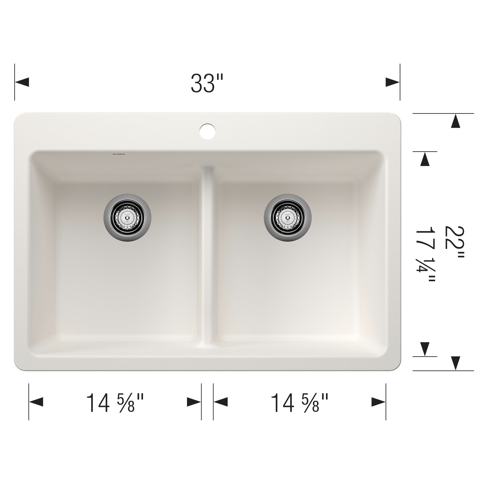Alternate Image for Blanco Liven 33" Dual Mount Silgranit Kitchen Sink, 50/50 Double Bowl, White, 1 Faucet Hole, 443205