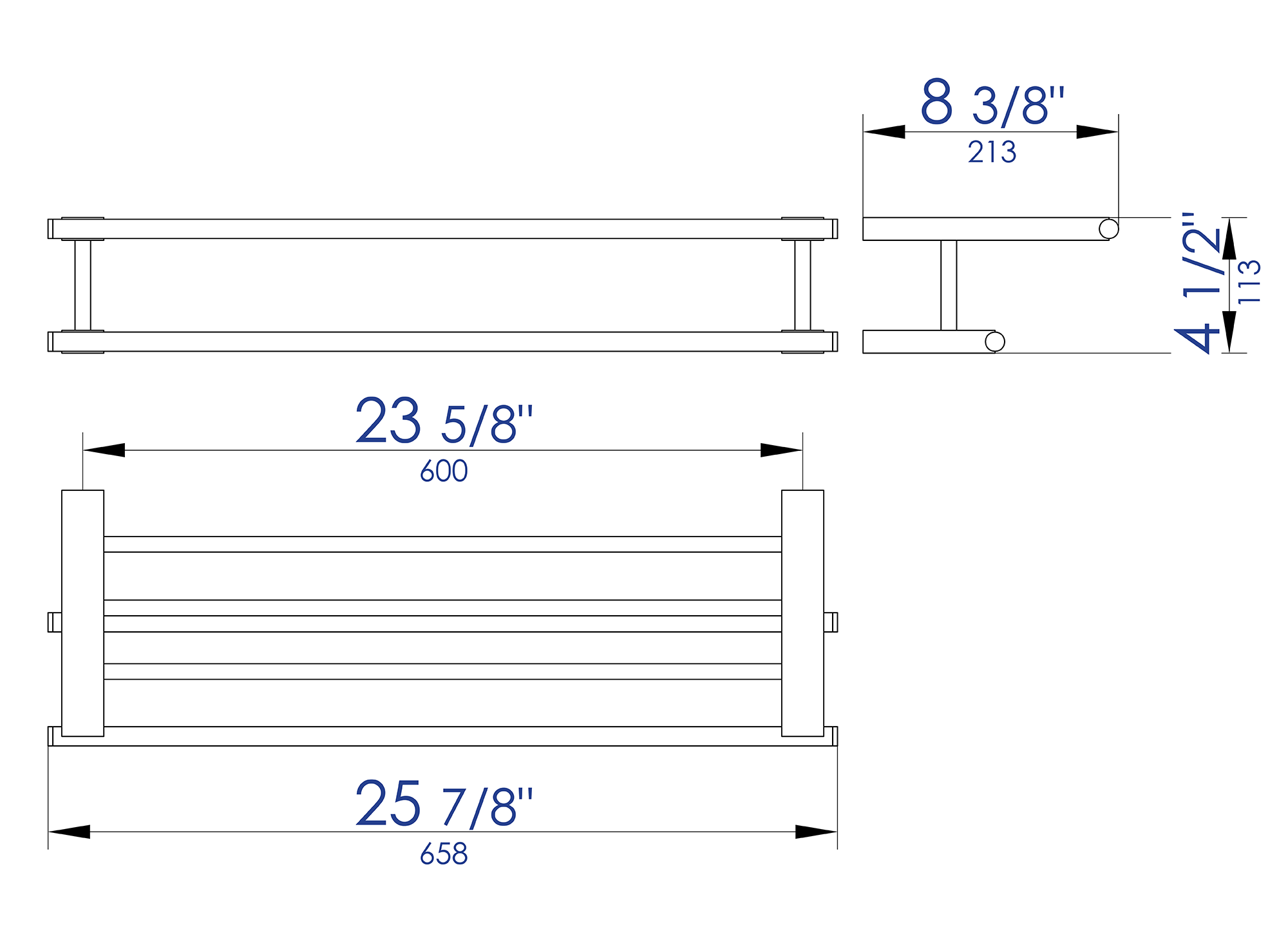 ALFI brand AB9564-BM Black Matte 26" Towel Bar & Shelf, Brass
