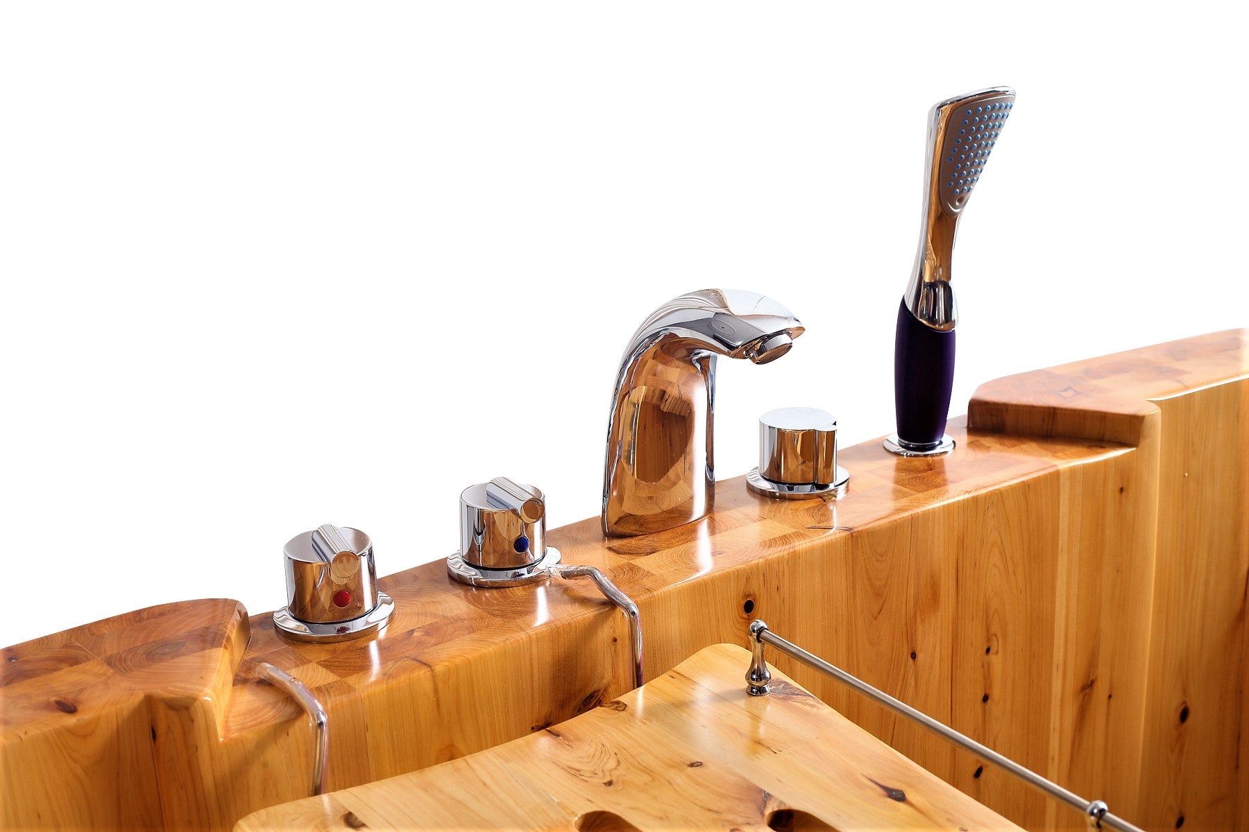 Alternative View of ALFI brand 65" Cedar Wood Free Standing Oval Bathtub with Fixtures & Headrests, Natural Wood, AB1130