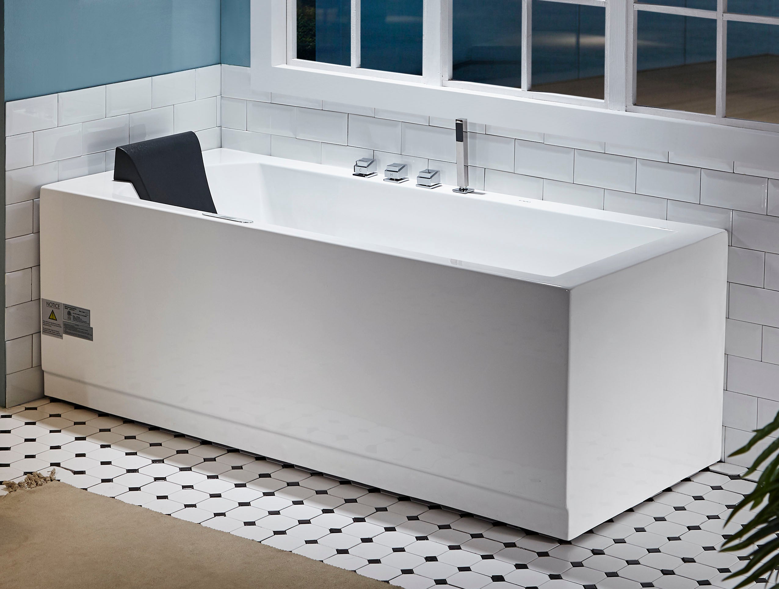 Eago 71" Acrylic Corner Rectangle Bathtub with Fixtures, White, AM154ETL-R6