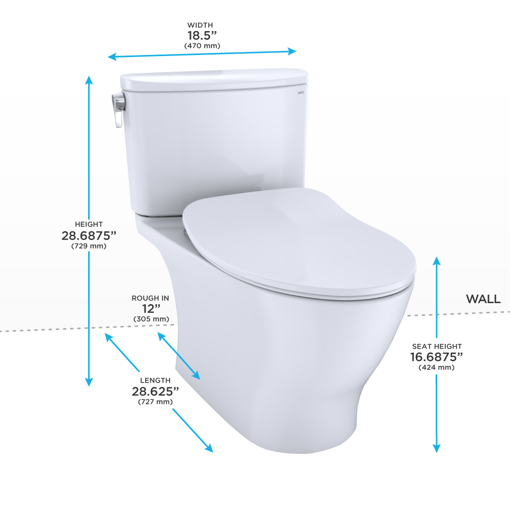 TOTO Nexus Two-Piece Elongated 1.28 GPF Universal Height Toilet with CEFIONTECT and SS234 SoftClose Seat, WASHLET+ Ready, Cotton White, Vitreous China, MS442234CEFG#01