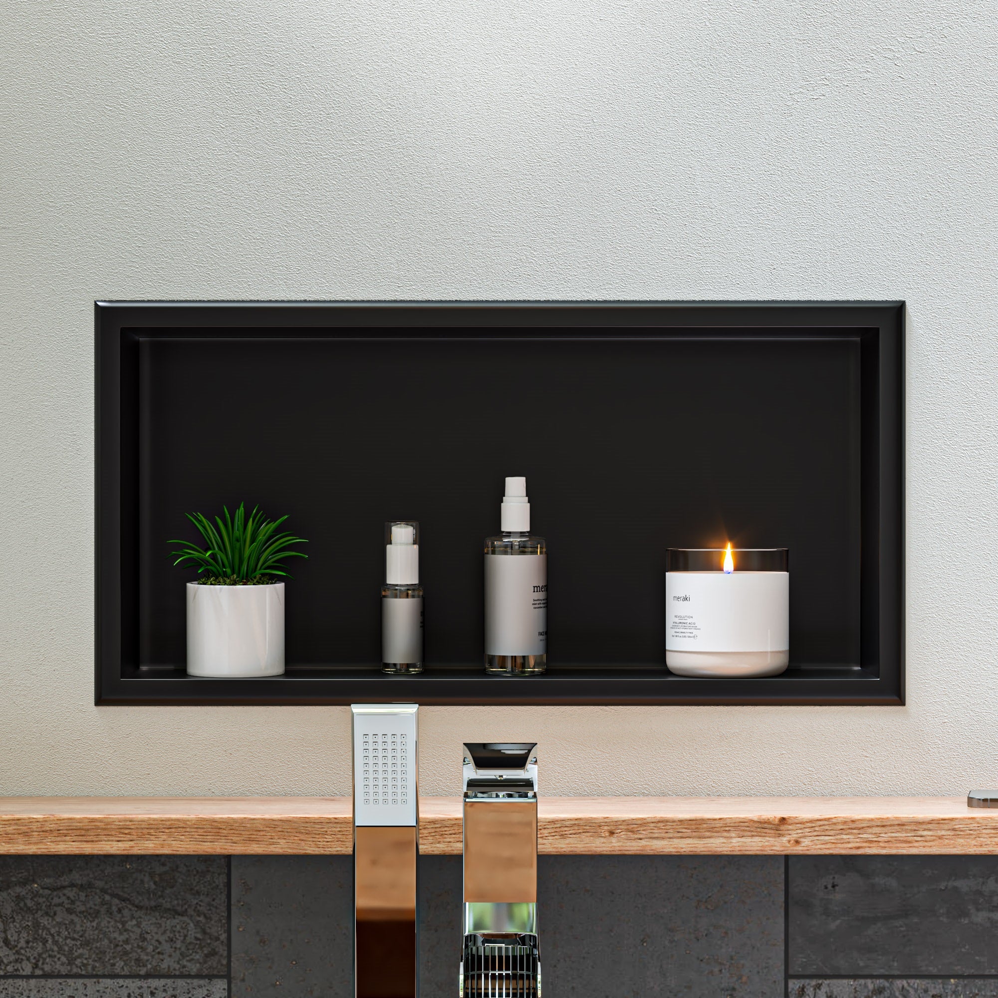 Alternate Image for ALFI brand ABNP2412-BB 24" x 12" Brushed Black PVD Stainless Steel Horizontal Single Shelf Shower Niche, 20 Gauge