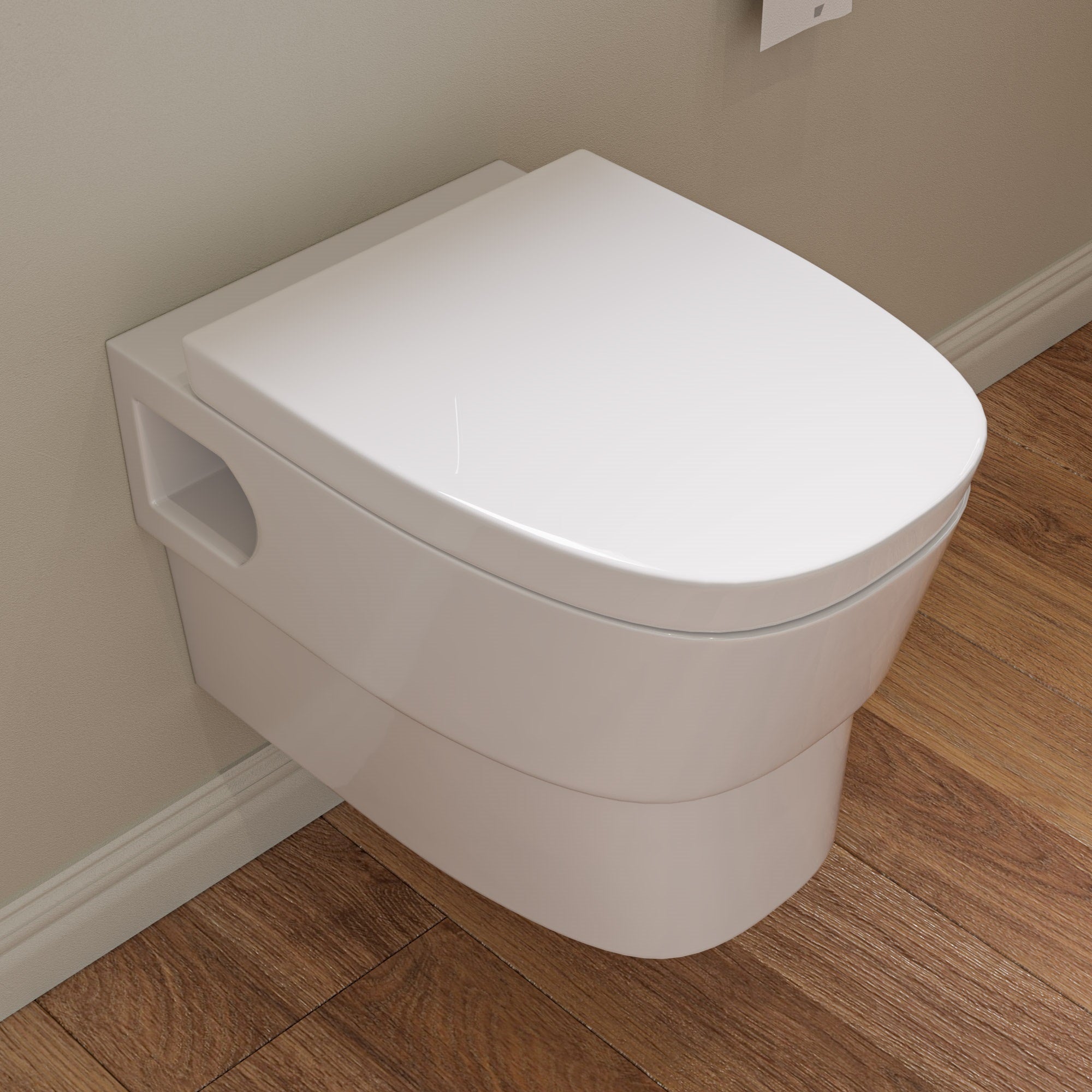 Alternate Image for EAGO Porcelain, White, WD332 Round Modern Wall Mount Dual Flush Toilet Bowl