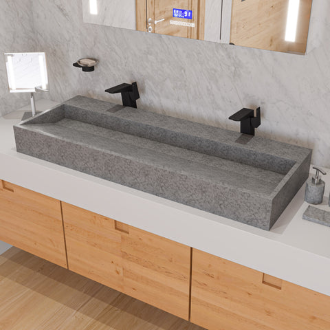 ALFI brand 48" x 18" Rectangle Above Mount or Semi Recessed Concrete Bathroom Sink, Gray Matte, No Faucet Hole, ABCO48TR