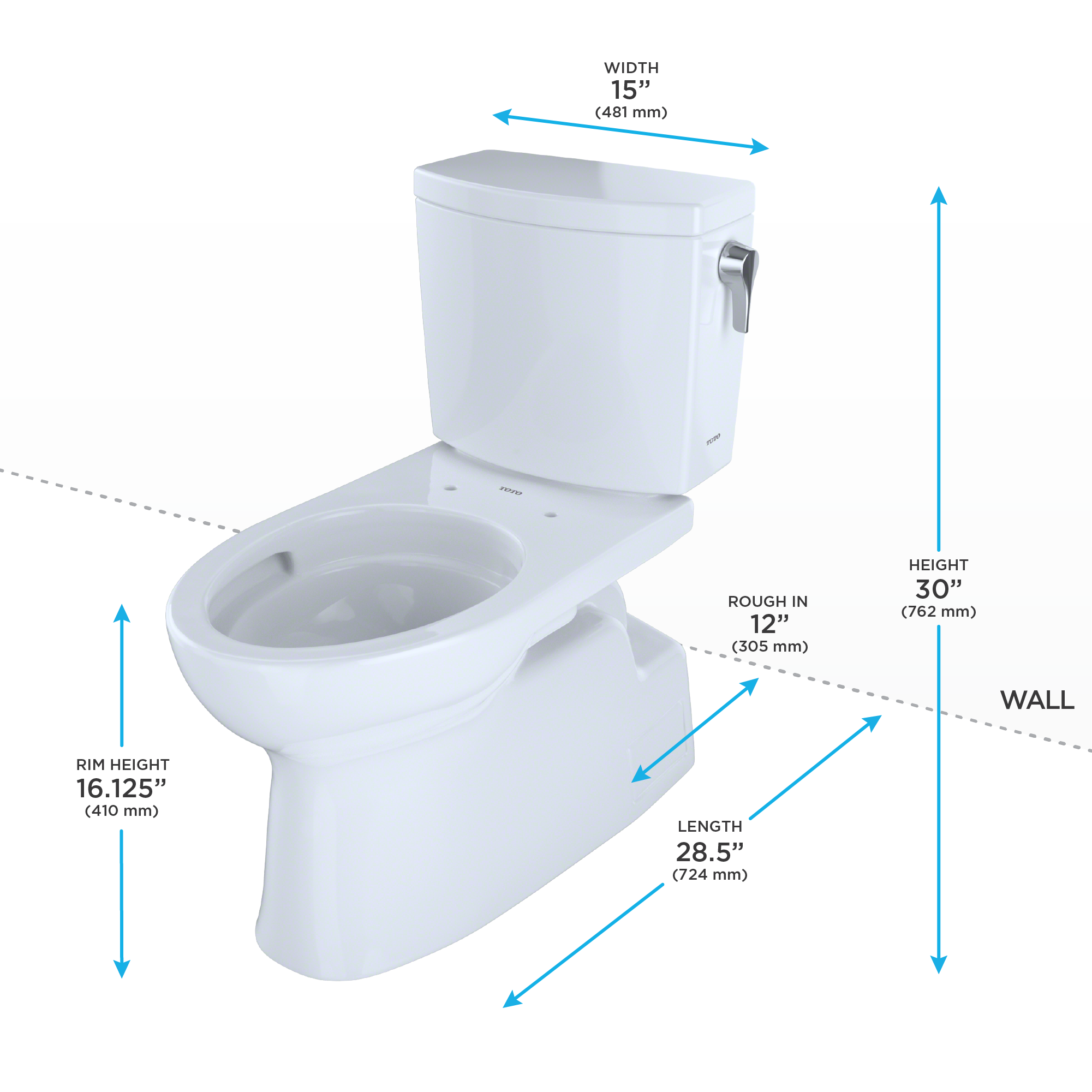 Alternate Image for TOTO Vespin II 1G Two-Piece Elongated 1.0 GPF Universal Height Skirted Toilet with CEFIONTECT and Right-Hand Trip Lever, Cotton White, Vitreous China, CST474CUFRG#01