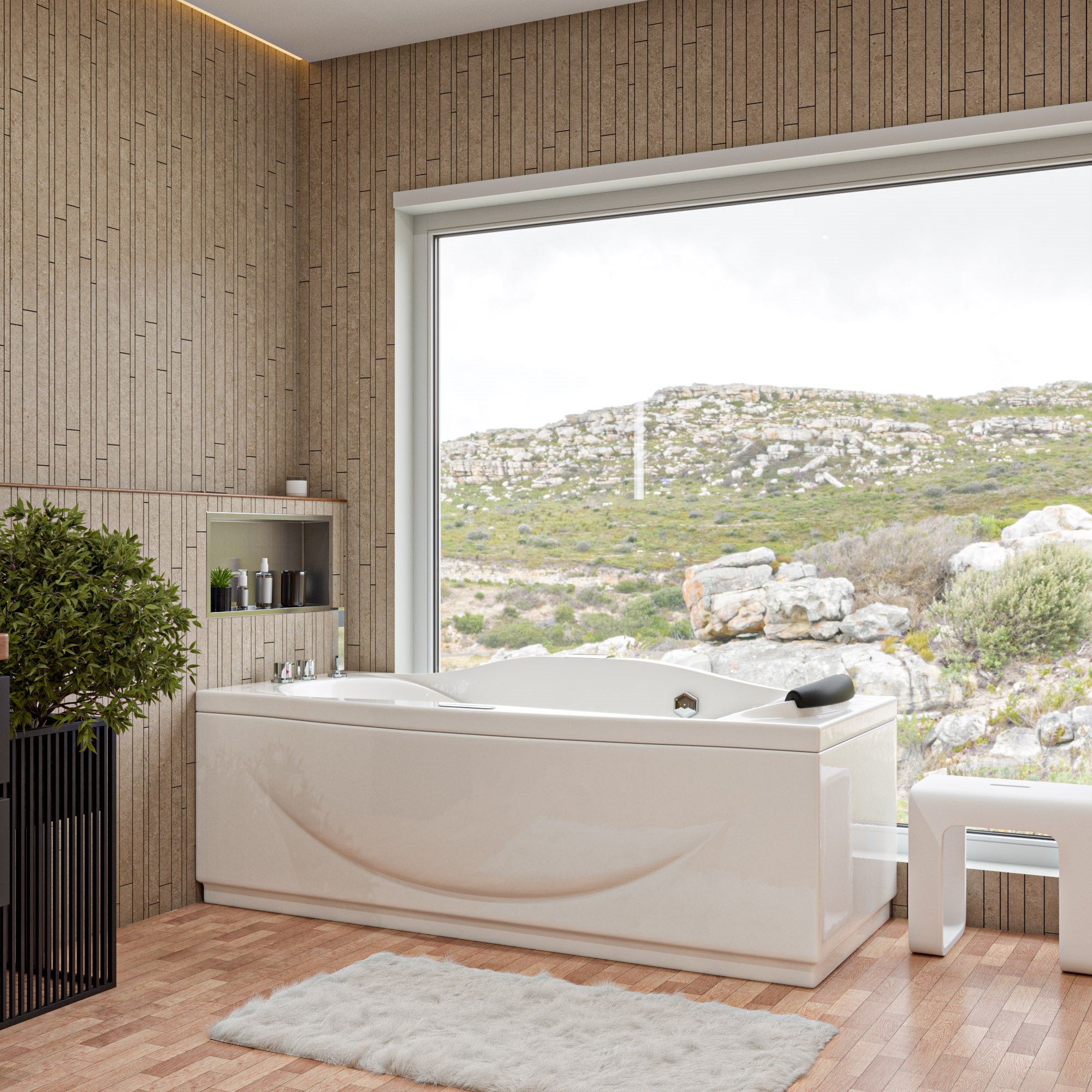 Alternative View of Eago 71" Acrylic Corner Rectangle Bathtub with Fixtures, White, AM189ETL-L