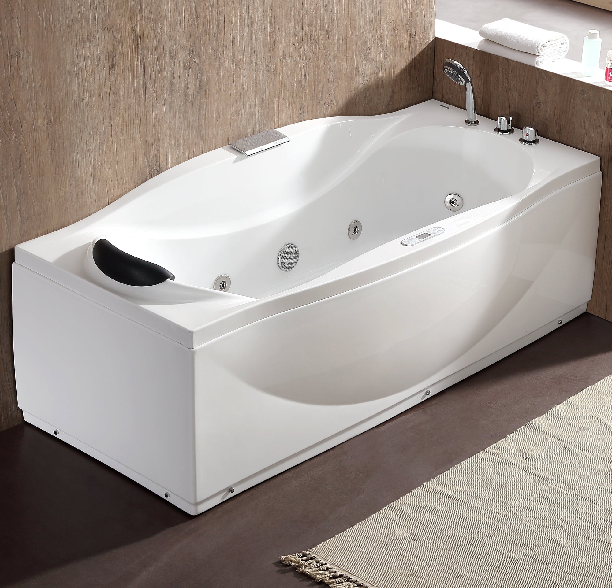 Alternate Image for Eago 71" Acrylic Corner Rectangle Bathtub with Fixtures, White, AM189ETL-R