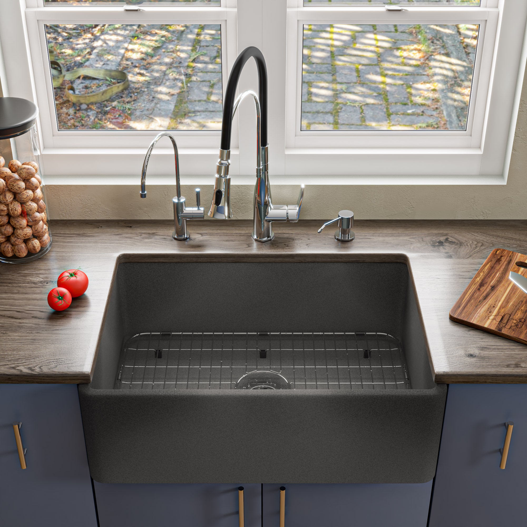 Alternate Image for ALFI brand 30" Fireclay Farmhouse Sink, Concrete, ABCO3020SB