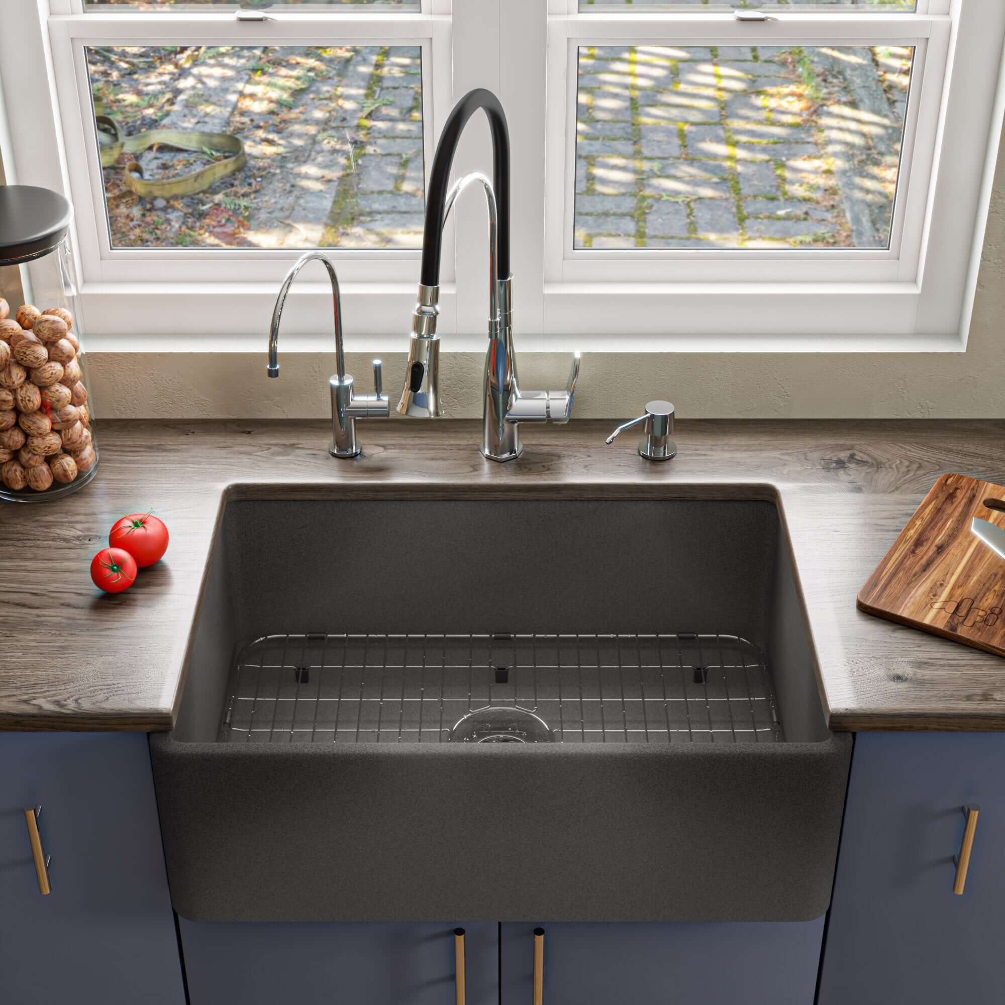 Alternate Image for ALFI brand 30" Fireclay Farmhouse Sink, Concrete, ABCO3020SB