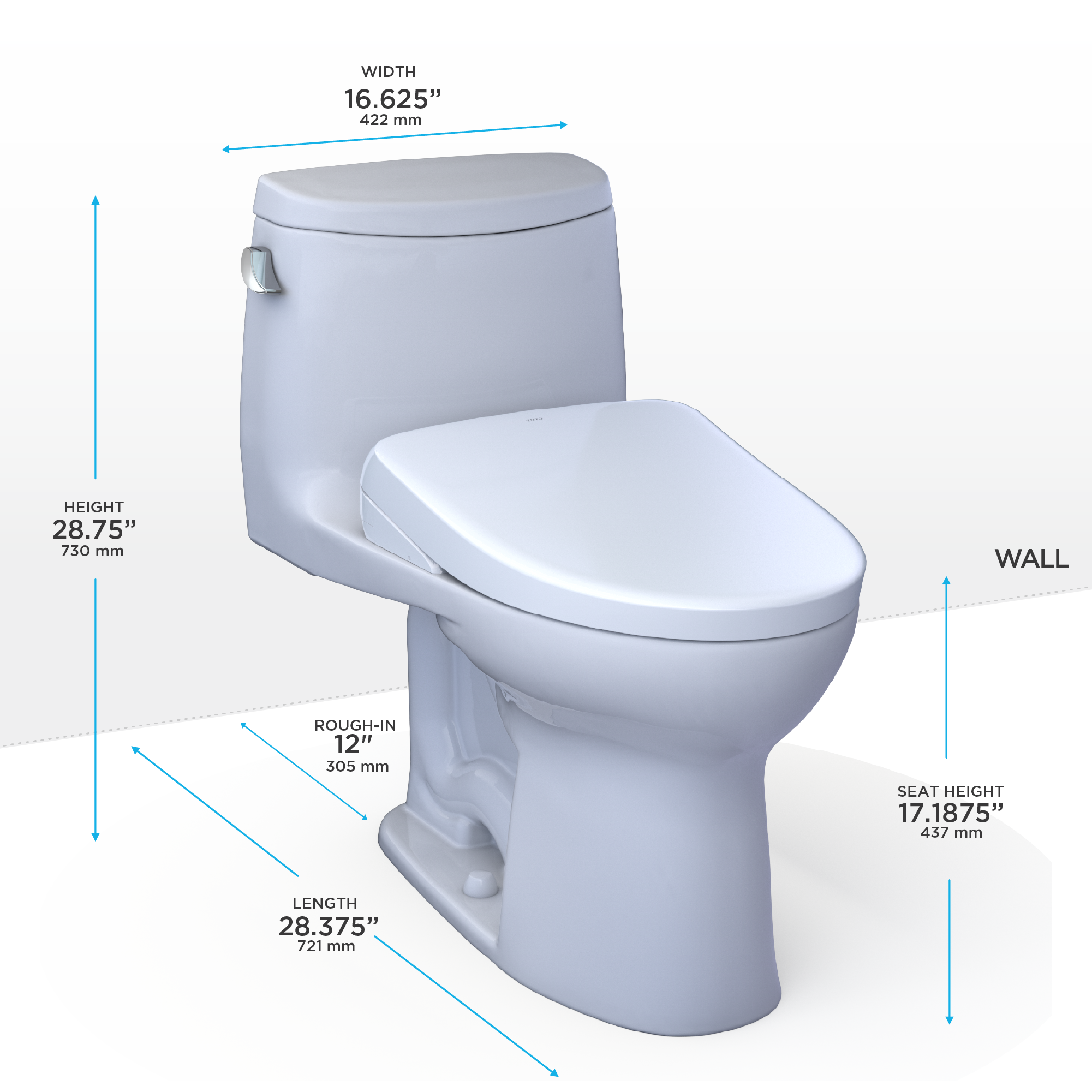 TOTO WASHLET+ UltraMax II One-Piece Elongated 1.28 GPF Toilet with Auto Flush WASHLET+ S7 Contemporary Bidet Seat, Cotton White, Vitreous China|Plastic, MW6044726CEFGA#01