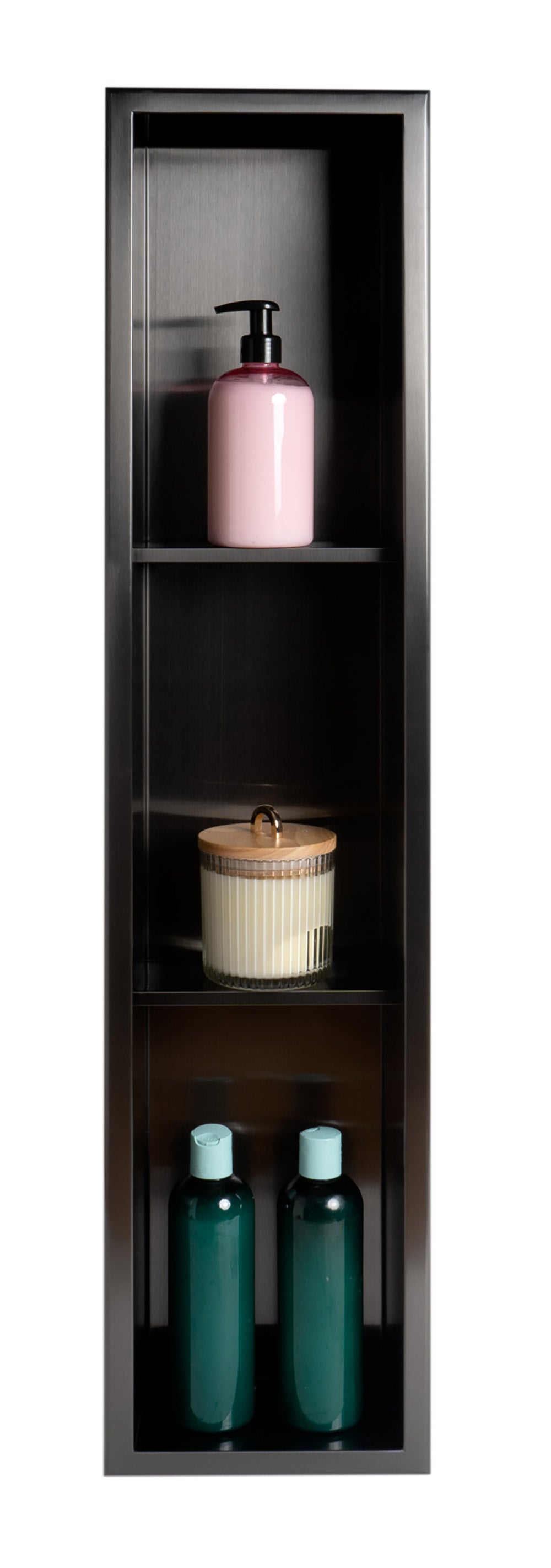 Alternate Image for ALFI brand ABNP0836-BB 8" x 36" Brushed Black PVD Stainless Steel Vertical Triple Shelf Shower Niche, 20 Gauge