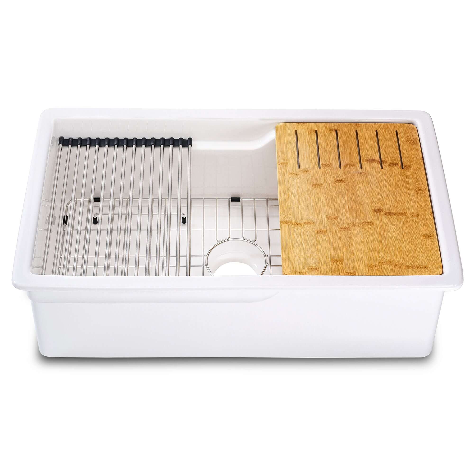 ALFI brand 32 fireclay workstation farmhouse step rim sink white product image