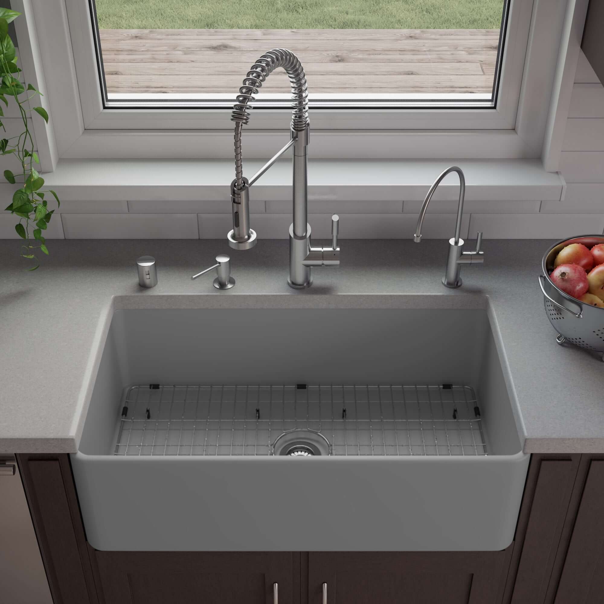 Alternate Image for ALFI brand 33" Fireclay Farmhouse Sink, Gray Matte, No Faucet Hole, ABF3318S-GM