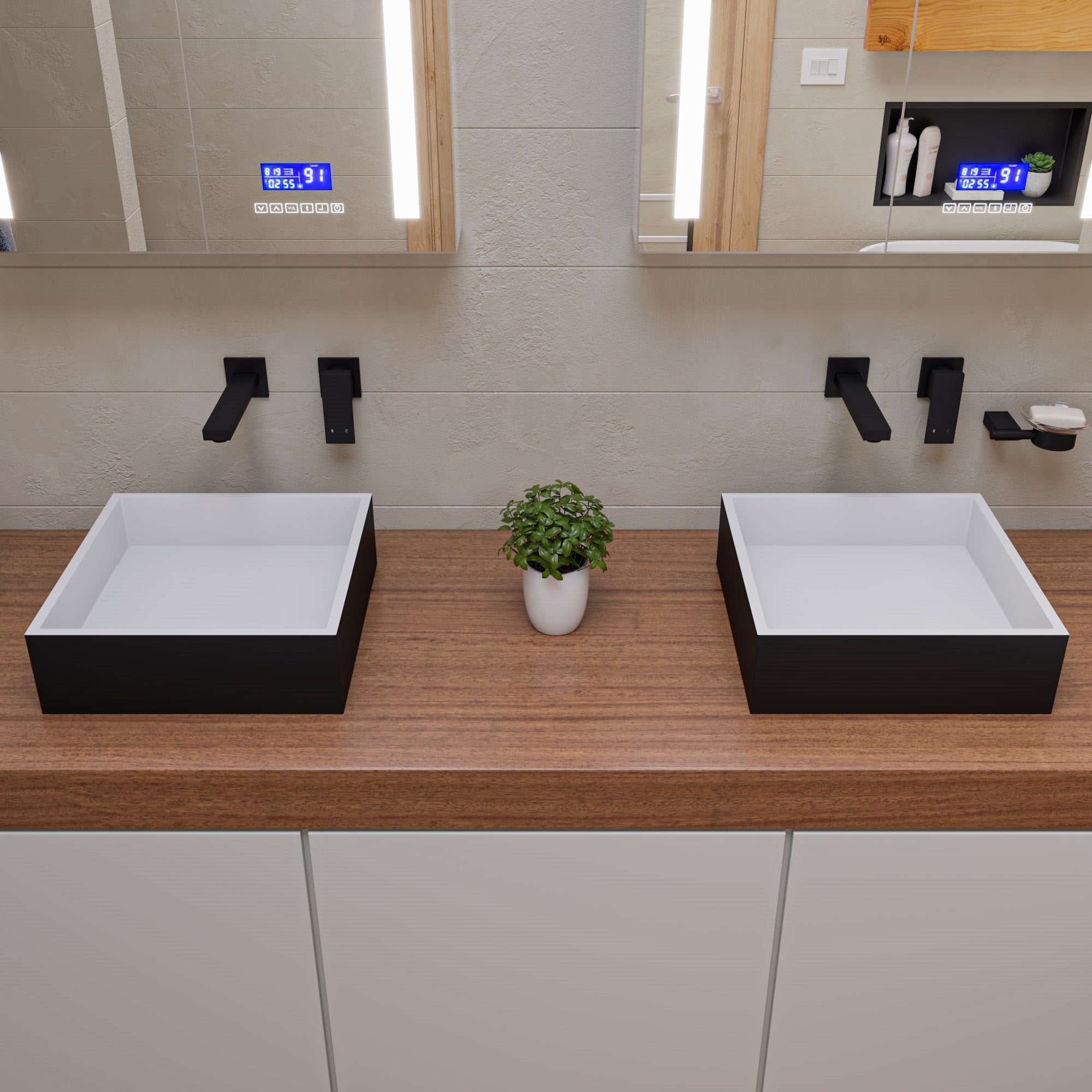 Alternative View of ALFI brand 15.13" x 15.13" Square Above Mount Resin Bathroom Sink, Black & White, No Faucet Hole, ABRS14SBM