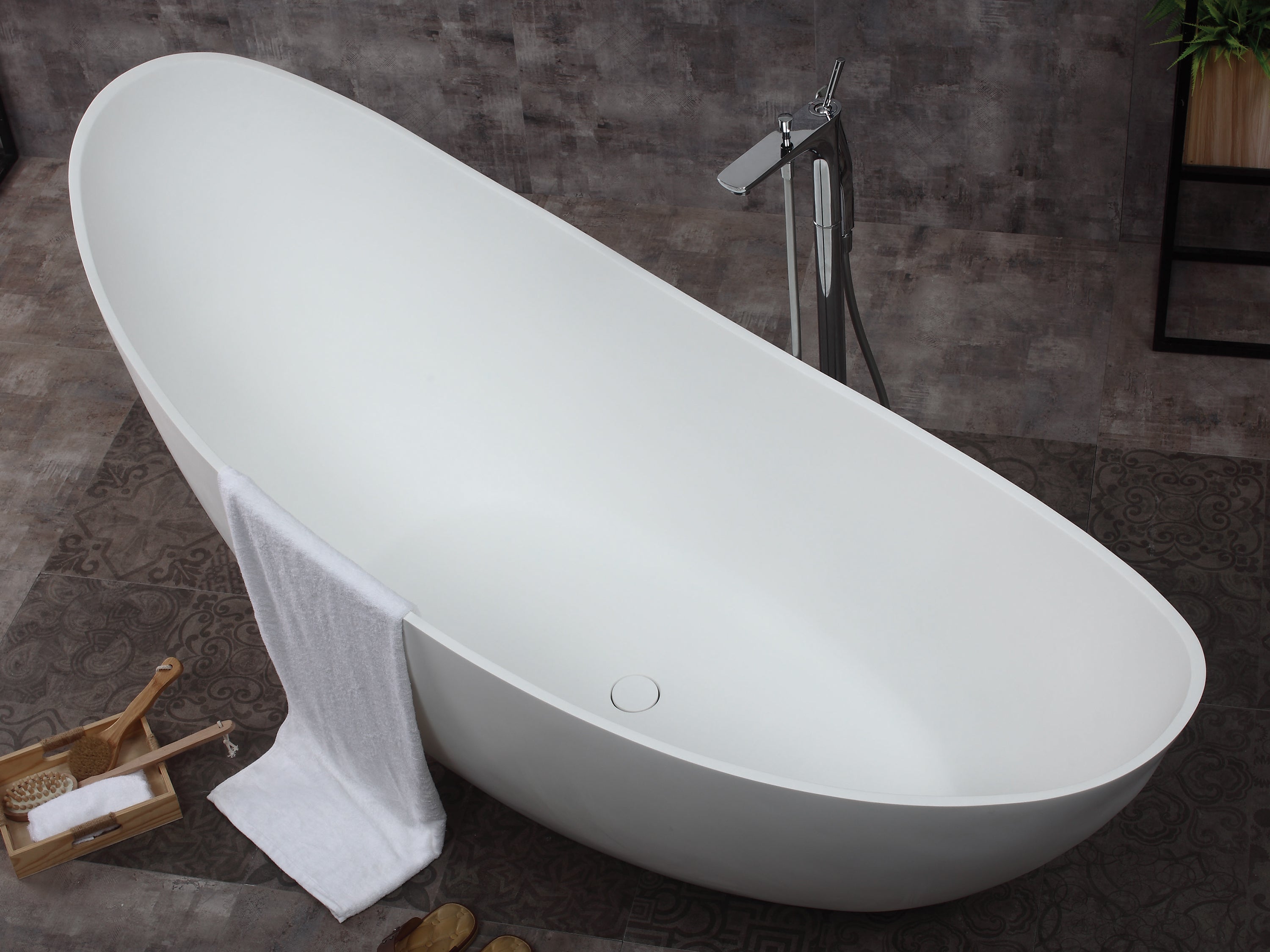 Alternate Image for ALFI brand 74" Solid Surface Smooth Resin Free Standing Oval Soaking Bathtub, White Matte, AB9951
