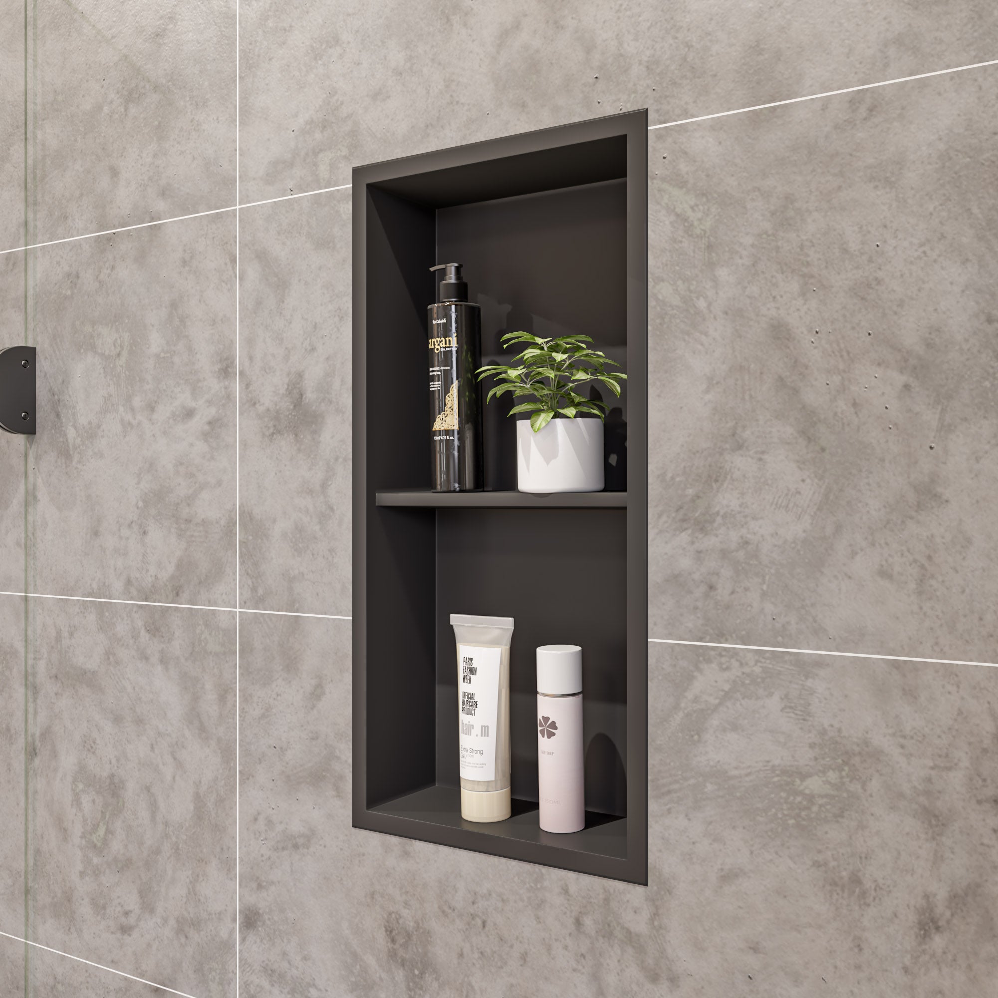 ALFI brand ABNC1224-BLA 12 x 24 Black Matte Stainless Steel Vertical Double Shelf Bath Shower Niche, 20 Gauge