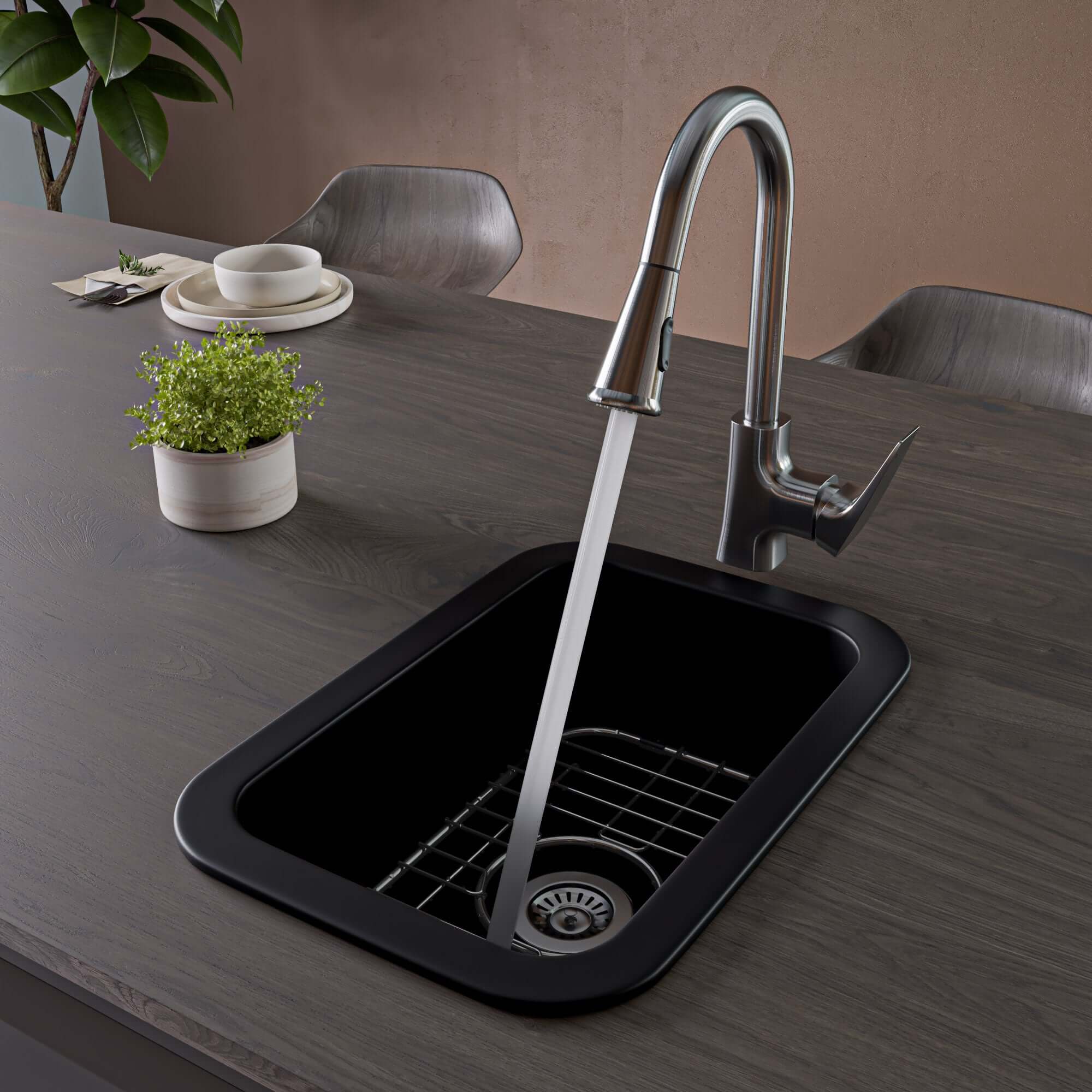 ALFI brand 19 rectangle fireclay bar/prep sink black matte product image