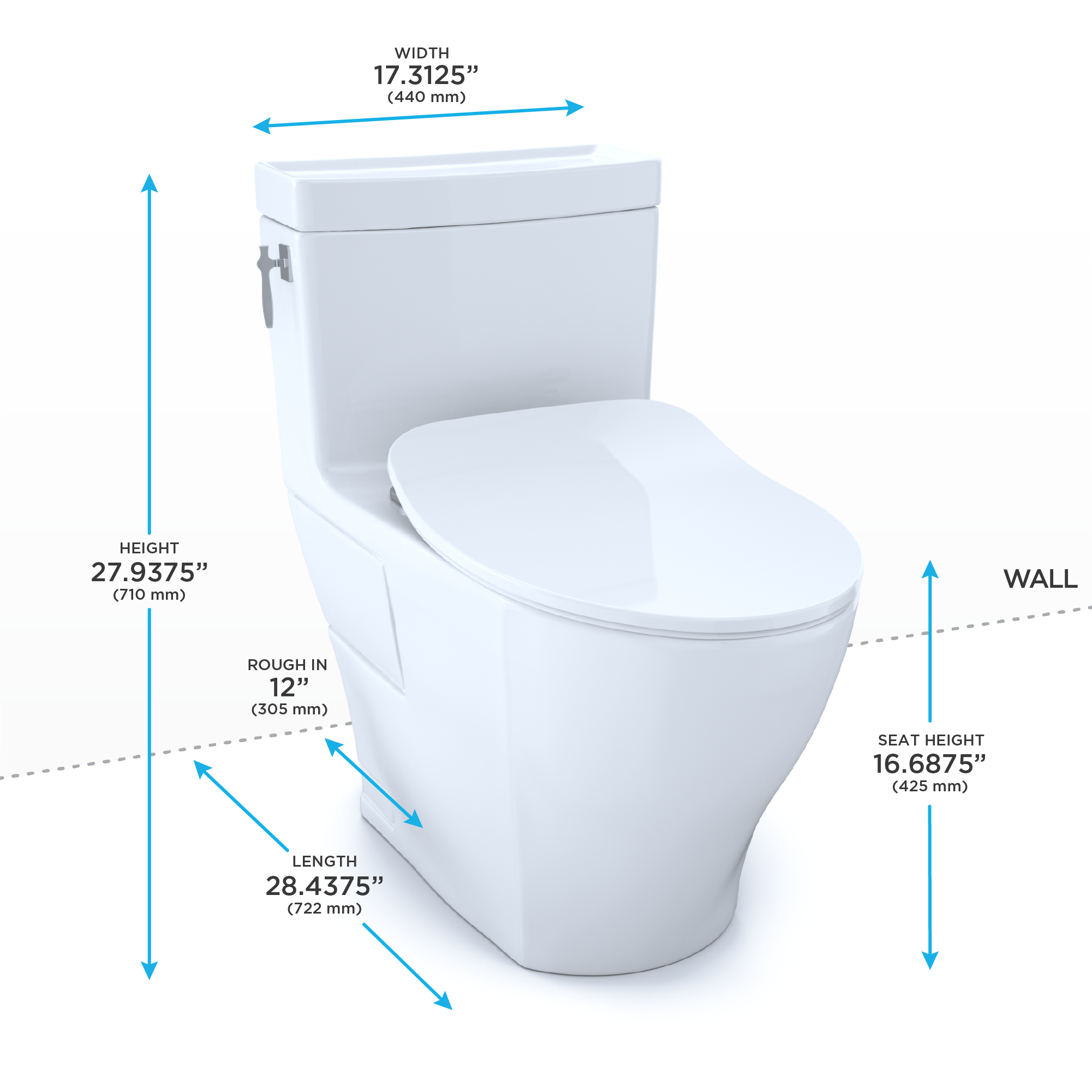 Alternate Image for TOTO Aimes One-Piece Elongated 1.28 GPF Toilet with CEFIONTECT and SoftClose Seat, WASHLET+ Ready, Cotton White, Vitreous China, MS626234CEFG#01