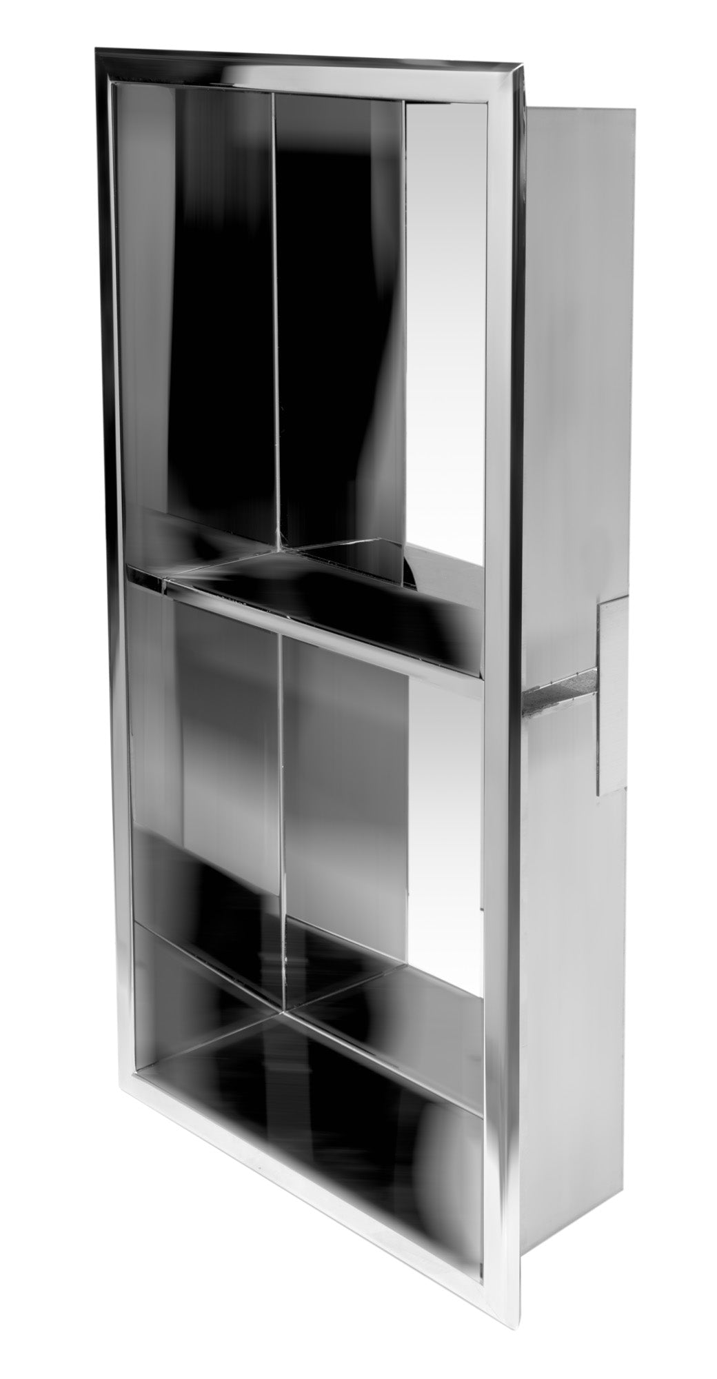 Alternate Image for ALFI brand ABN1224-PSS 12 x 24 Polished Stainless Steel Vertical Double Shelf Bath Shower Niche, 20 Gauge