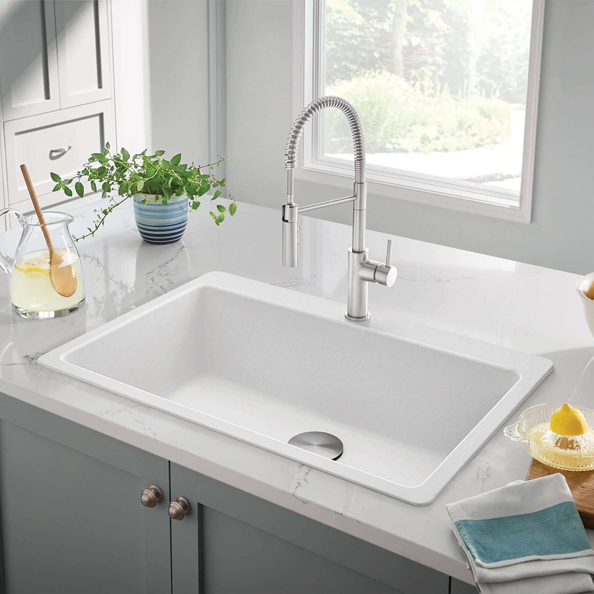 Alternate Image for Blanco Liven 33" Dual Mount Silgranit Kitchen Sink, White, 1 Faucet Hole, 443197