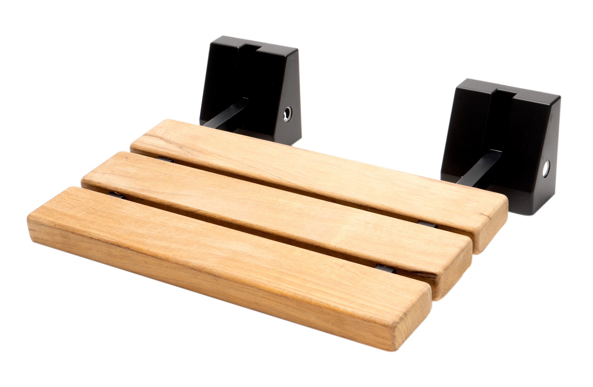 ALFI brand ABS16S-BM Black Matte 16" Wide Foldable Teak Shower Seat with Square Hardware, Teak Wood, Natural Wood
