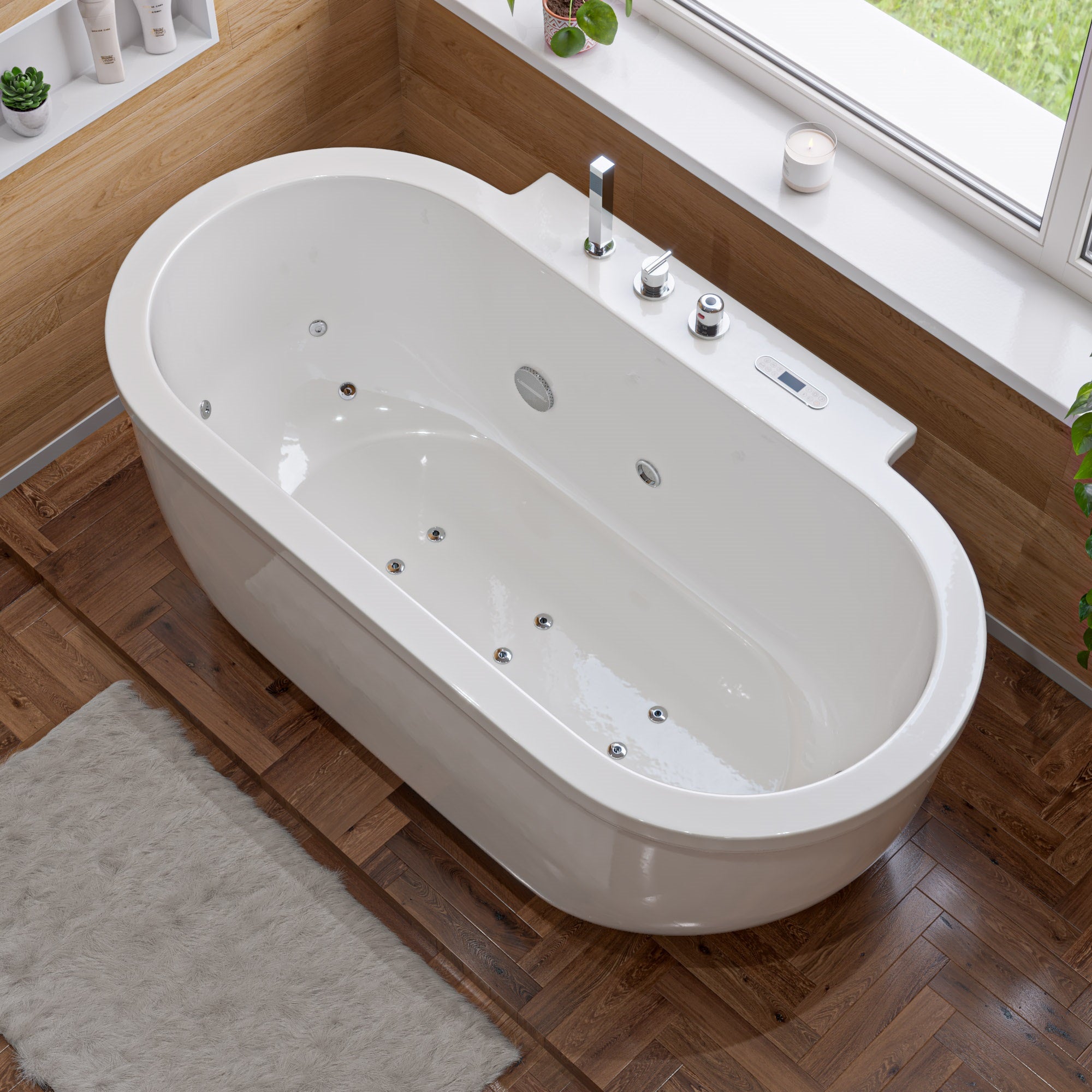 Alternate Image for Eago 71" Acrylic Free Standing Oval Bathtub with Fixtures, White, AM128ETL