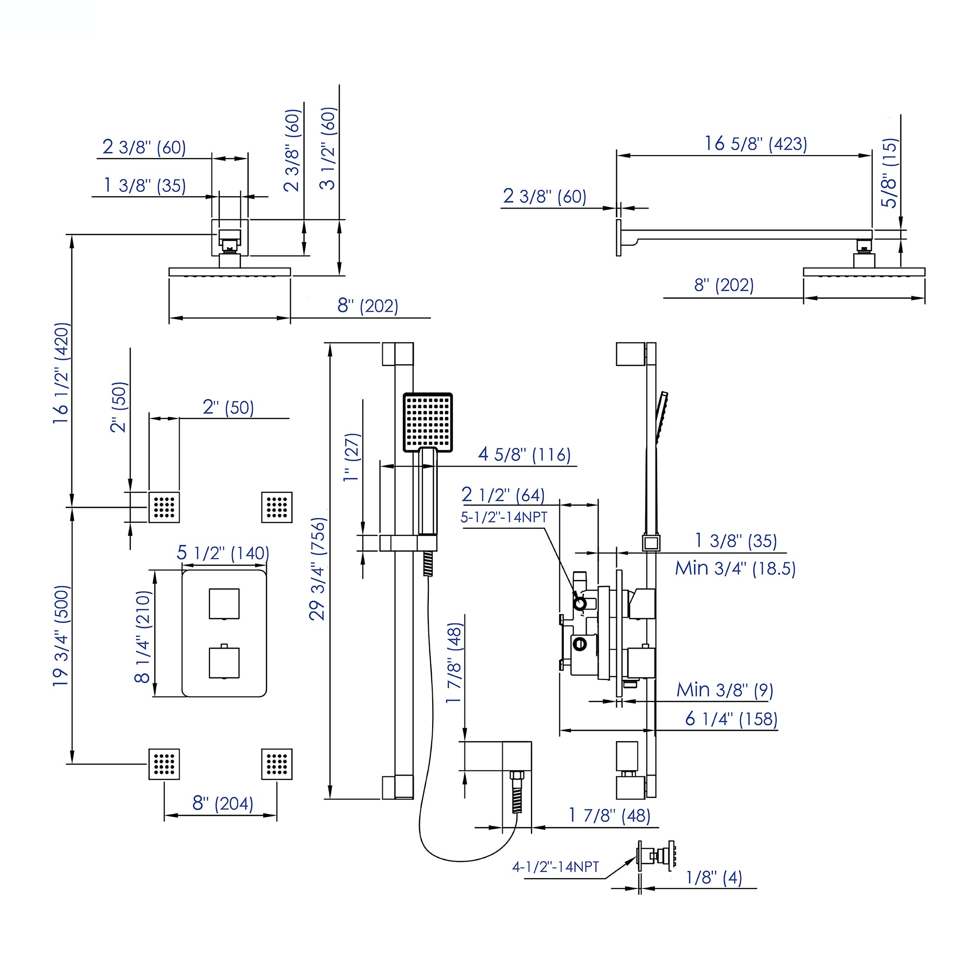 ALFI brand AB2287-BN Brushed Nickel 3 Way Thermostatic Shower Set with Body Sprays, Brass