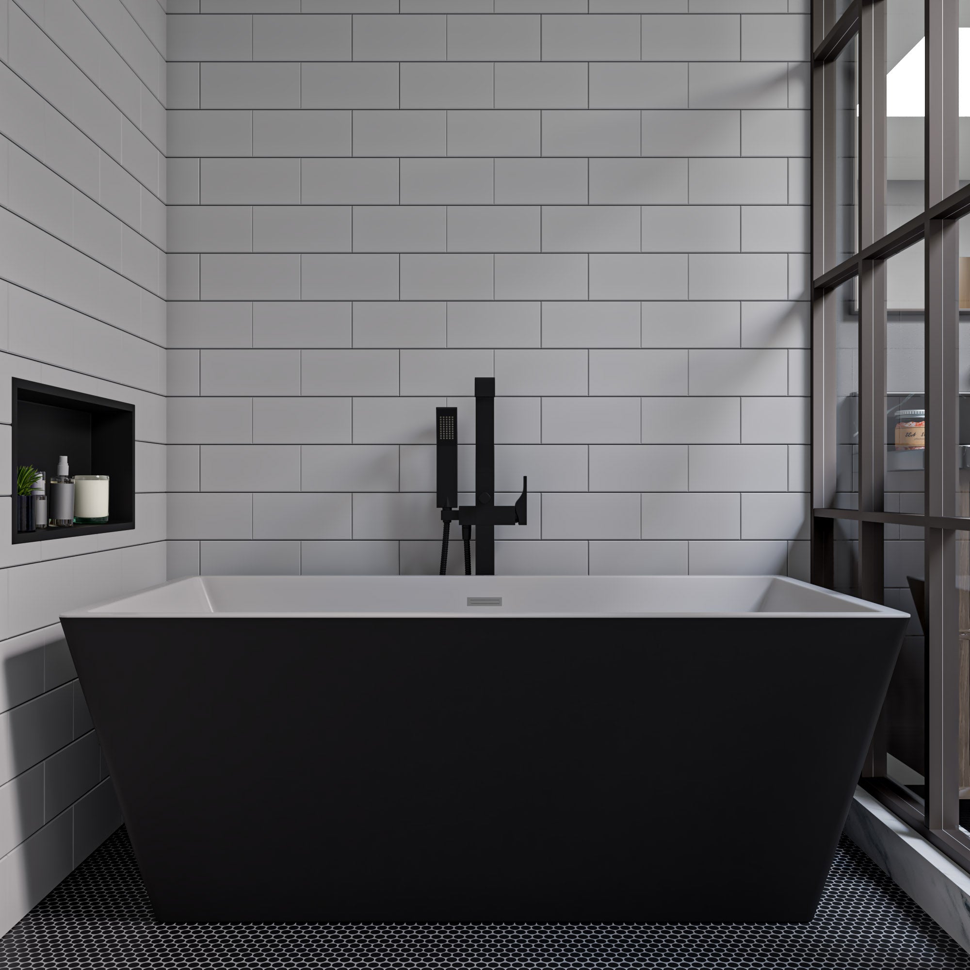 Alternate Image for ALFI brand 59" Acrylic Free Standing Rectangle Soaking Bathtub, Black, AB8834