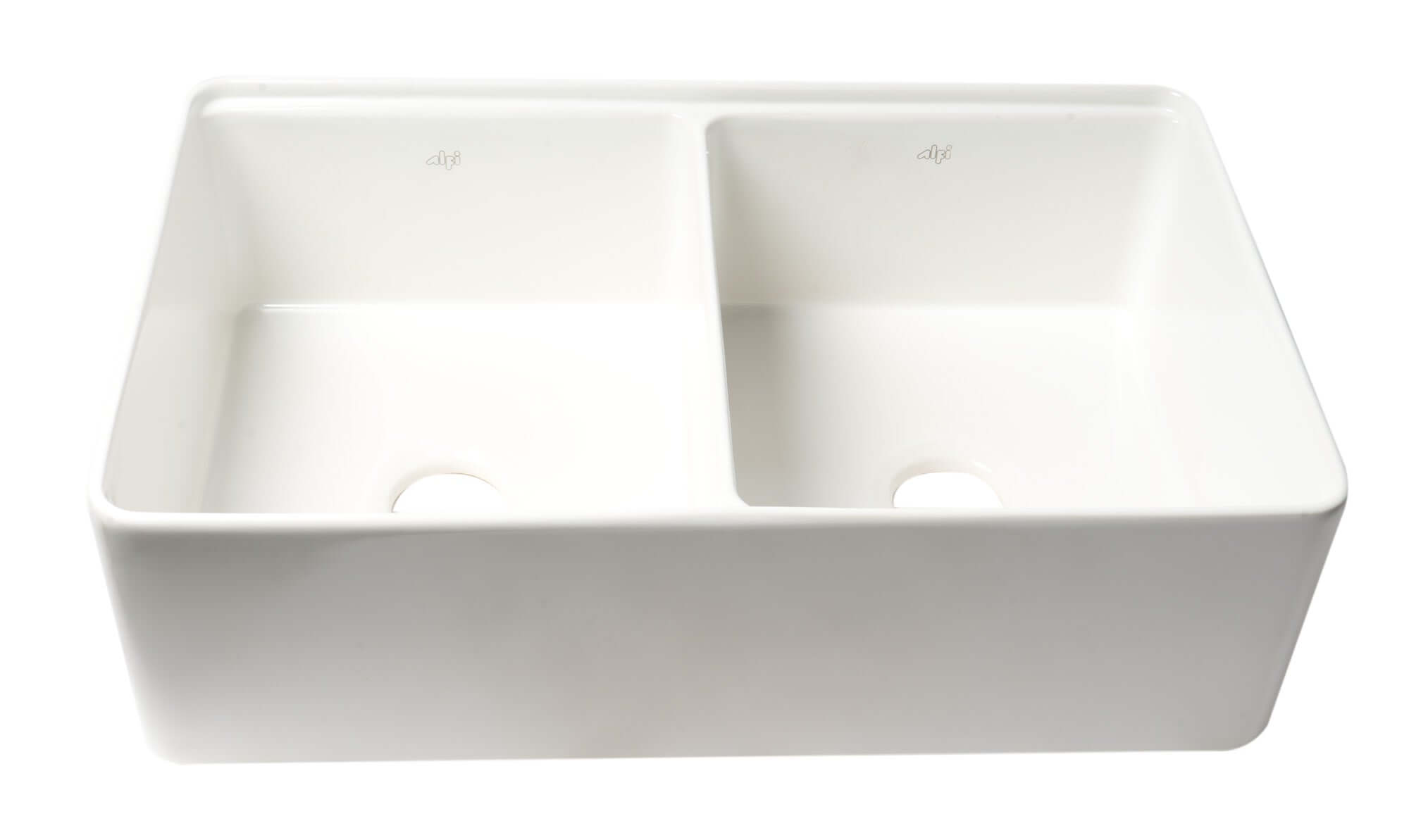 Alternate Image for ALFI brand 33" Fireclay Workstation Farmhouse Sink with Accessories, 50/50 Double Bowl, White, No Faucet Hole, ABFS3320D-W