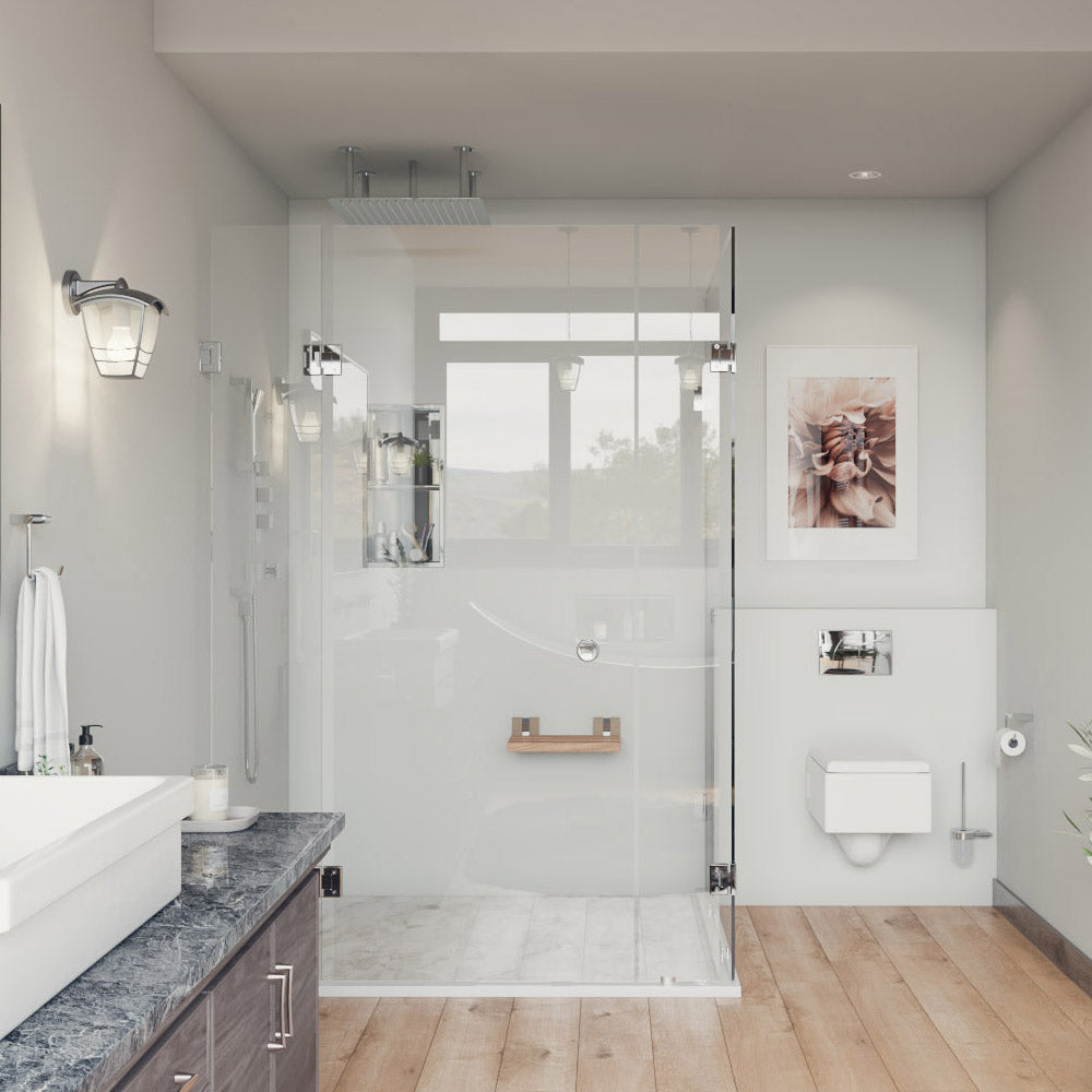 Alternate Image for ALFI brand ABS16S-PC Polished Chrome 16" Folding Teak Wood Shower Seat Bench, Natural Wood