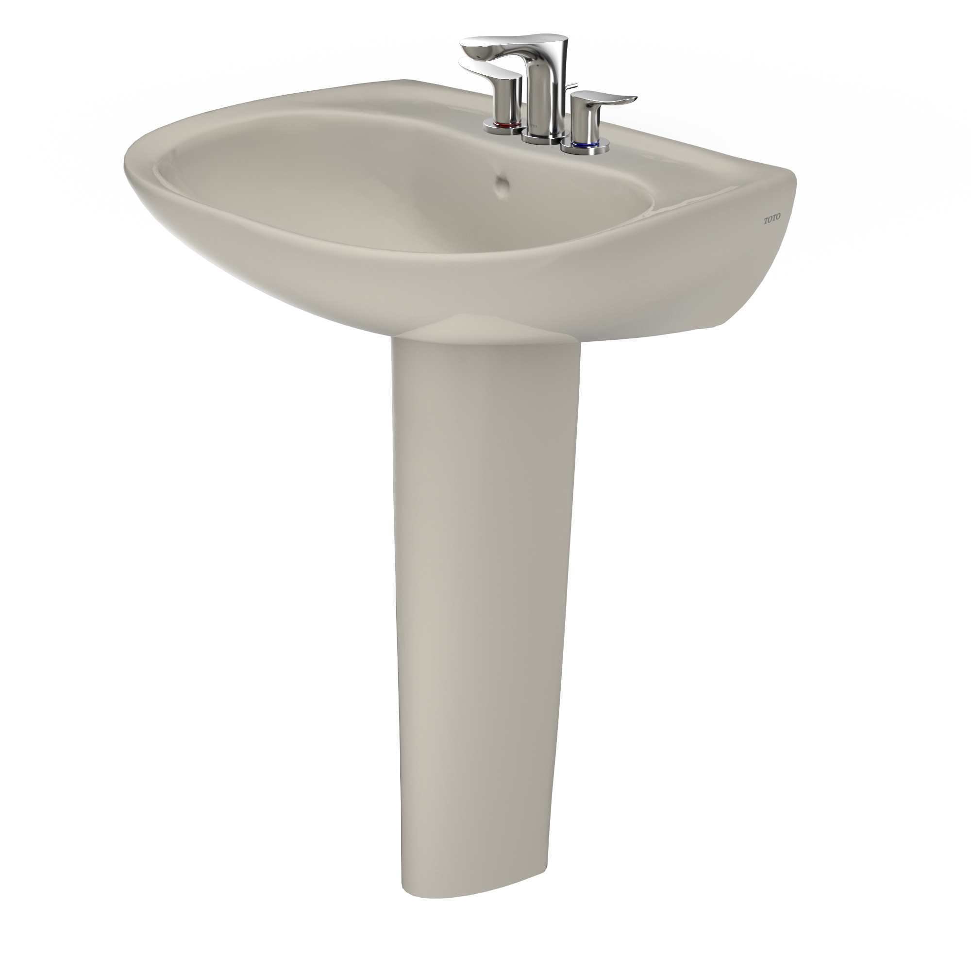Alternate Image for TOTO Prominence Oval Basin Pedestal Bathroom Sink with CeFiONtect for 4 inch Center Faucets, Bone, Vitreous China, LPT242.4G#03