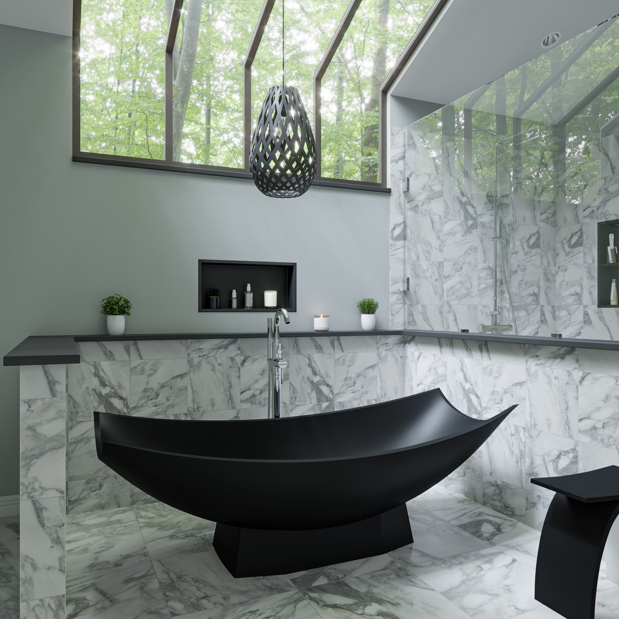 Alternate Image for ALFI brand 71" Solid Surface Resin Free Standing Oval Bathtub, Hammock Style, Black Matte, AB9992BM