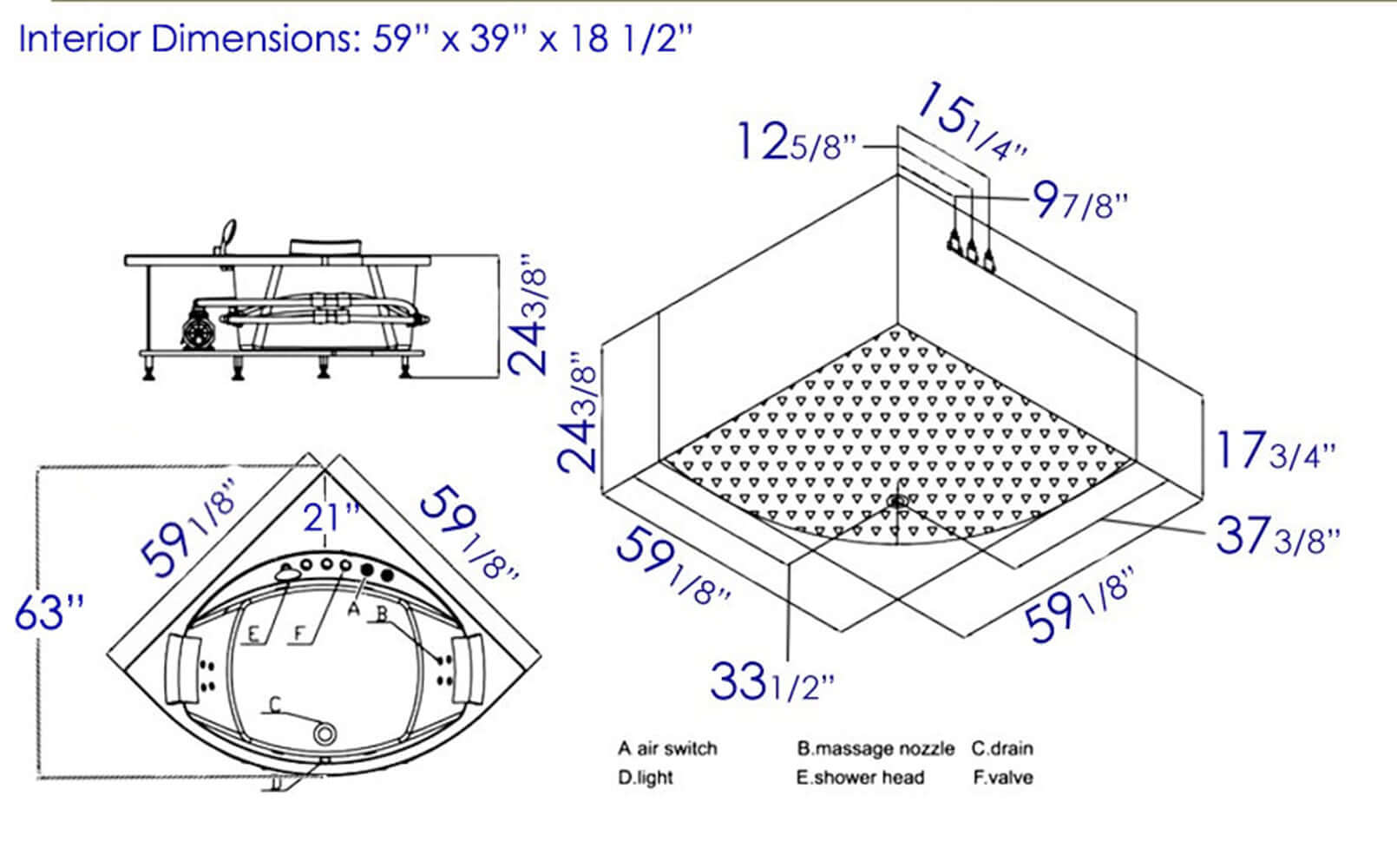Alternate Image for Eago 59" Acrylic Corner Neo-angle Round Bathtub, White, AM200