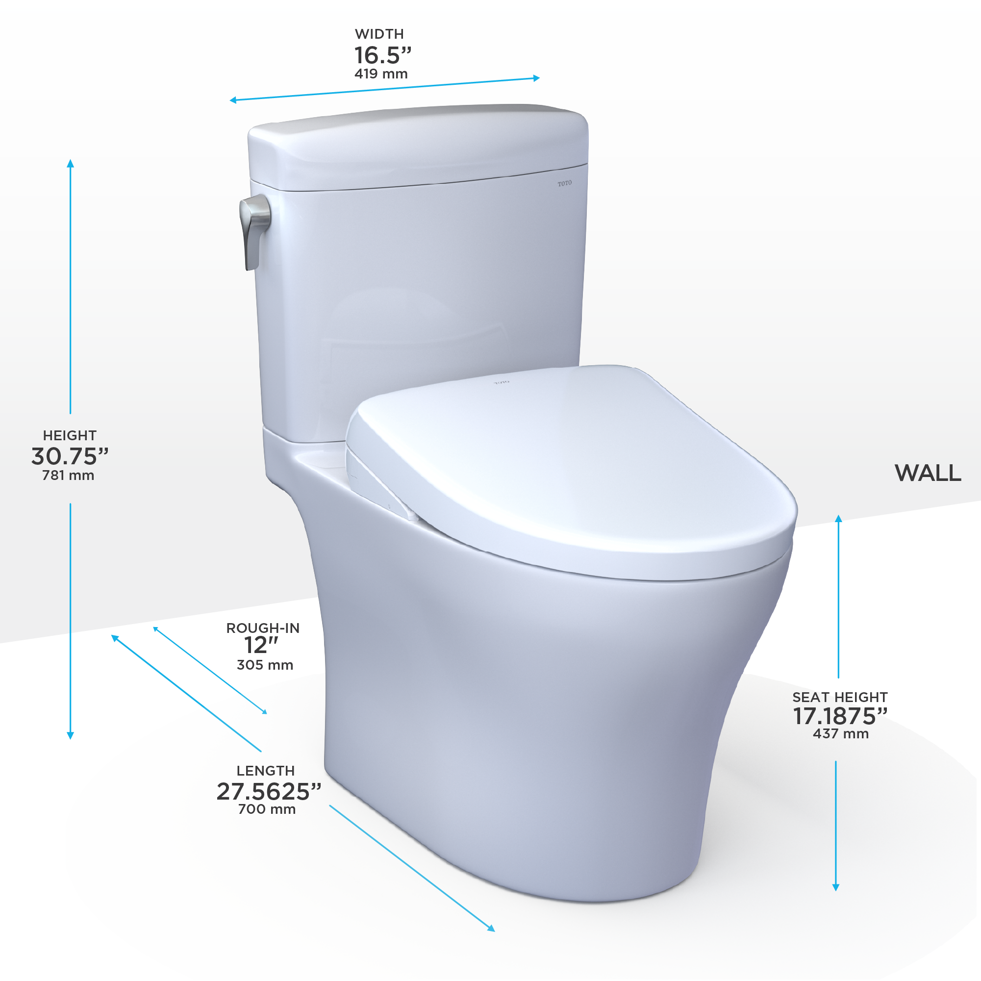 TOTO WASHLET+ Aquia IV Cube Two-Piece Elongated Dual Flush 1.28 and 0.9 GPF Toilet with S7A Contemporary Bidet Seat, Cotton White, Vitreous China|Plastic, MW4364736CEMFGN#01