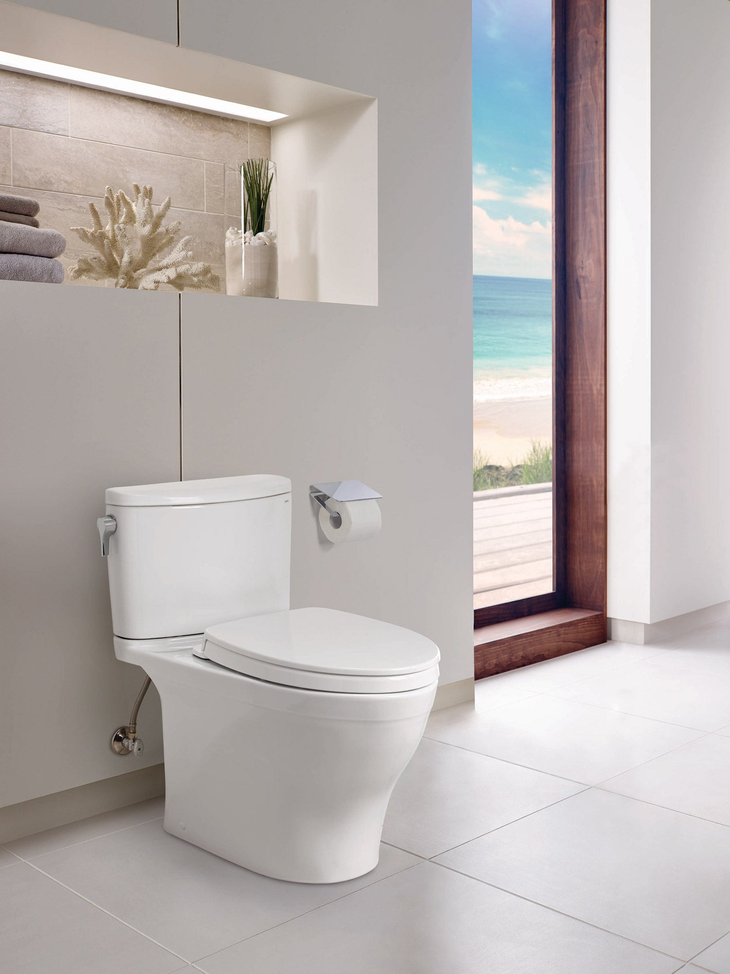 Alternate Image for TOTO Nexus 1G Two-Piece Elongated 1.0 GPF Universal Height Toilet with CEFIONTECT and SS124 SoftClose Seat, WASHLET+ Ready, Cotton White, Vitreous China, MS442124CUFG#01