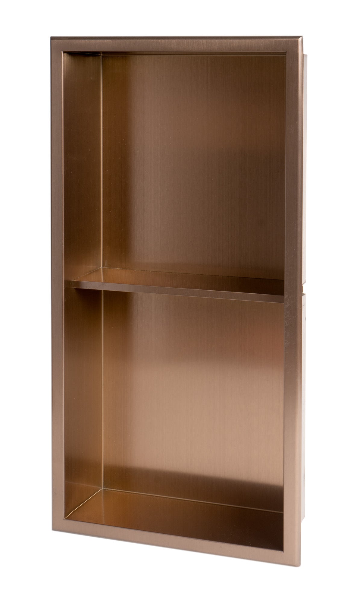 Alternate Image for ALFI brand ABNP1224-BC 12" x 24" Brushed Copper PVD Stainless Steel Vertical Double Shelf Shower Niche, 20 Gauge
