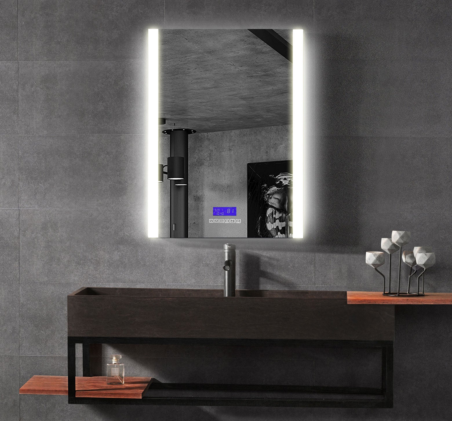 ALFI brand ABMC2432BT 24" x 32" Single Door LED Light Bluetooth Medicine Cabinet, Aluminum, Gray