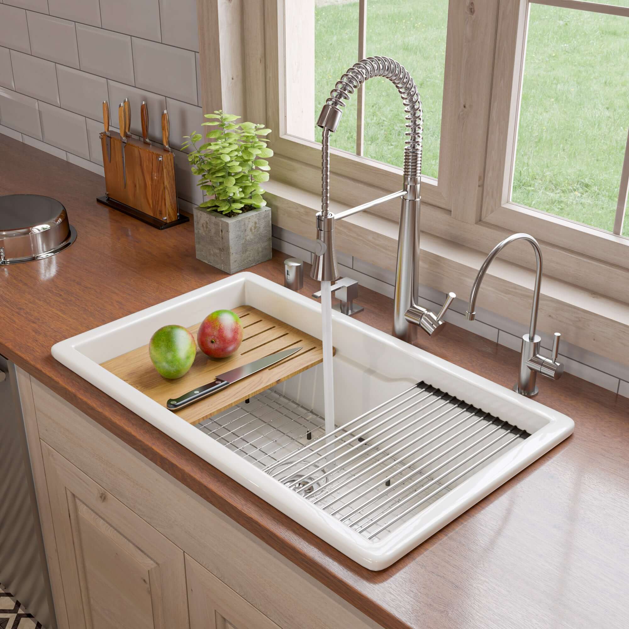 ALFI brand 32 fireclay workstation farmhouse step rim sink white product image