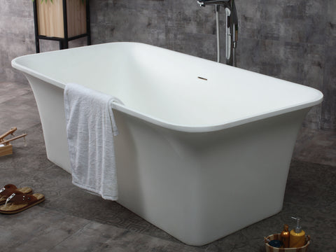 ALFI brand 67" Solid Surface Smooth Resin Free Standing Rectangle Soaking Bathtub, White Matte, AB9942