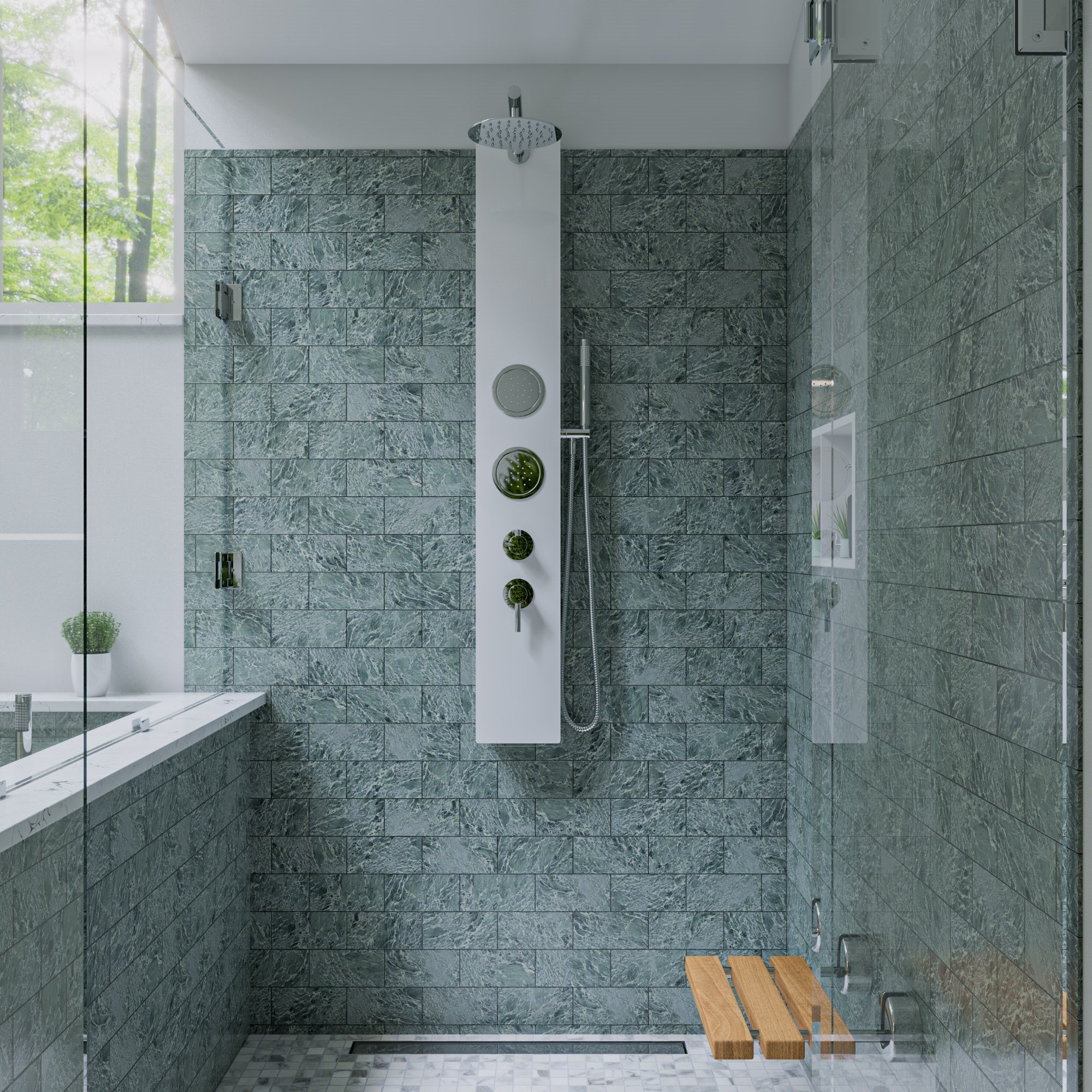 Alternate Image for ALFI brand ABSP50W White Glass Shower Panel with 2 Body Sprays and Rain Shower Head