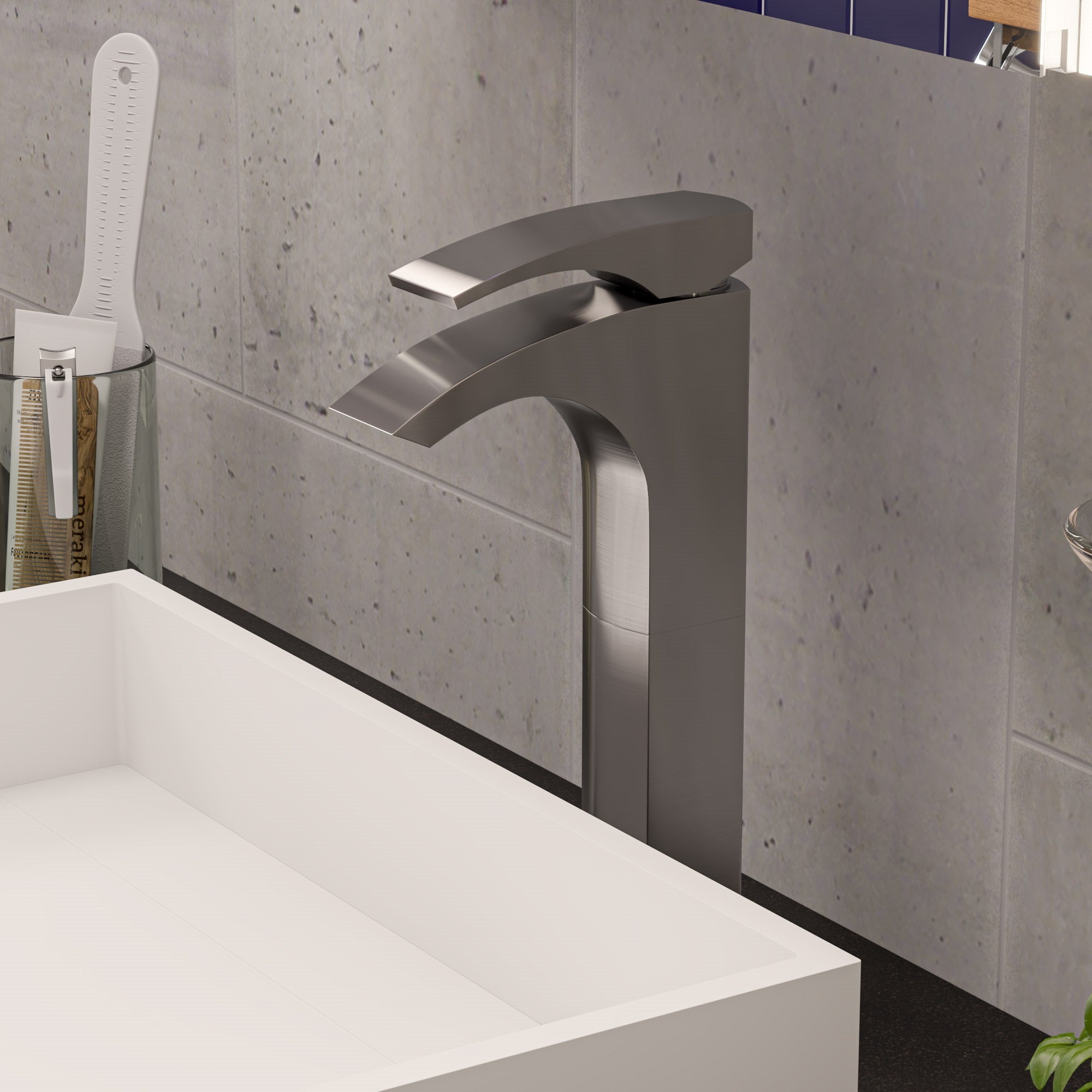 ALFI Tall Brushed Nickel Single Lever Bathroom Faucet, AB1587-BN
