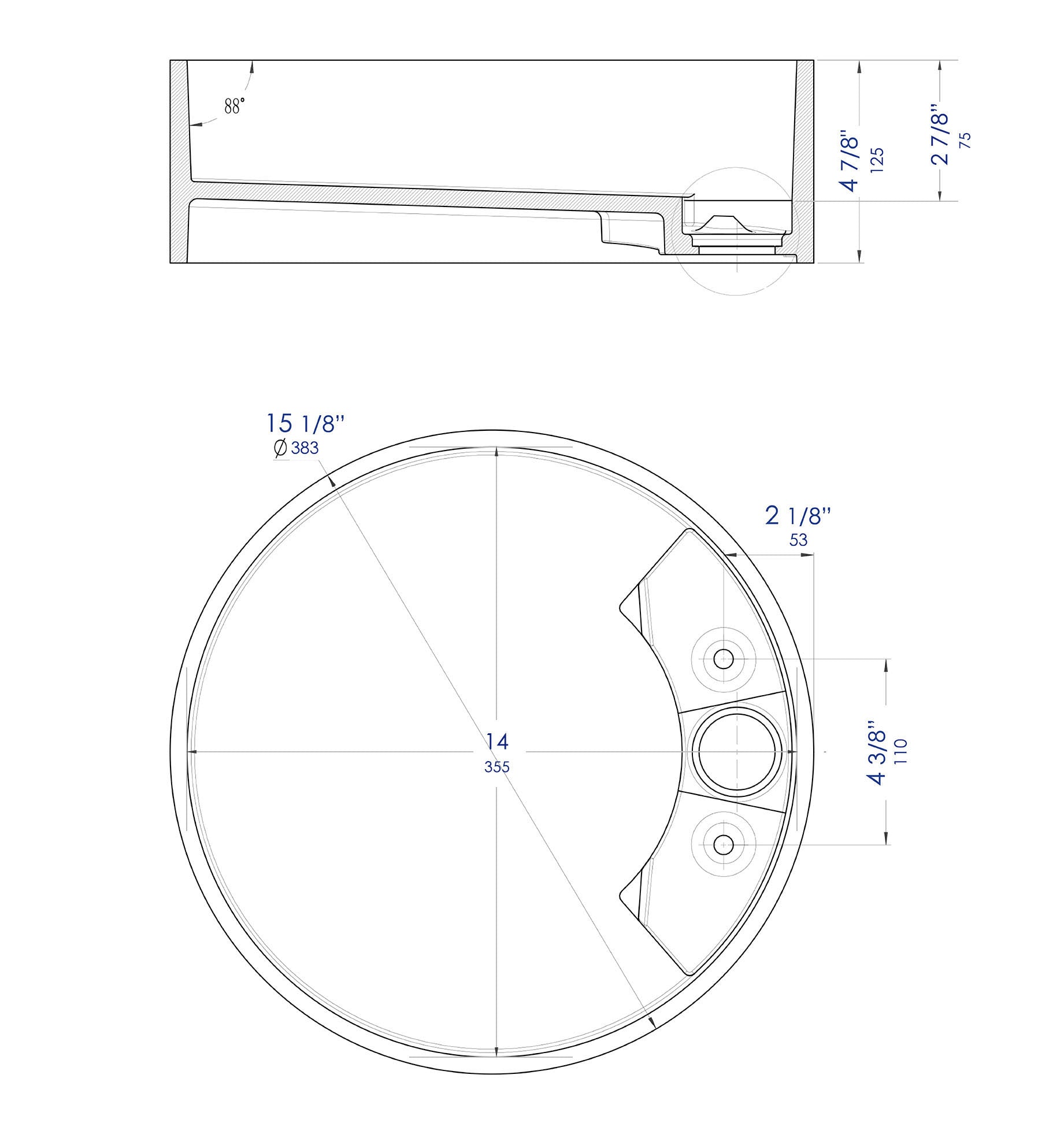 ALFI brand 15.13" x 15.13" Round Above Mount Resin Bathroom Sink, Black & White, No Faucet Hole, ABRS15RBM