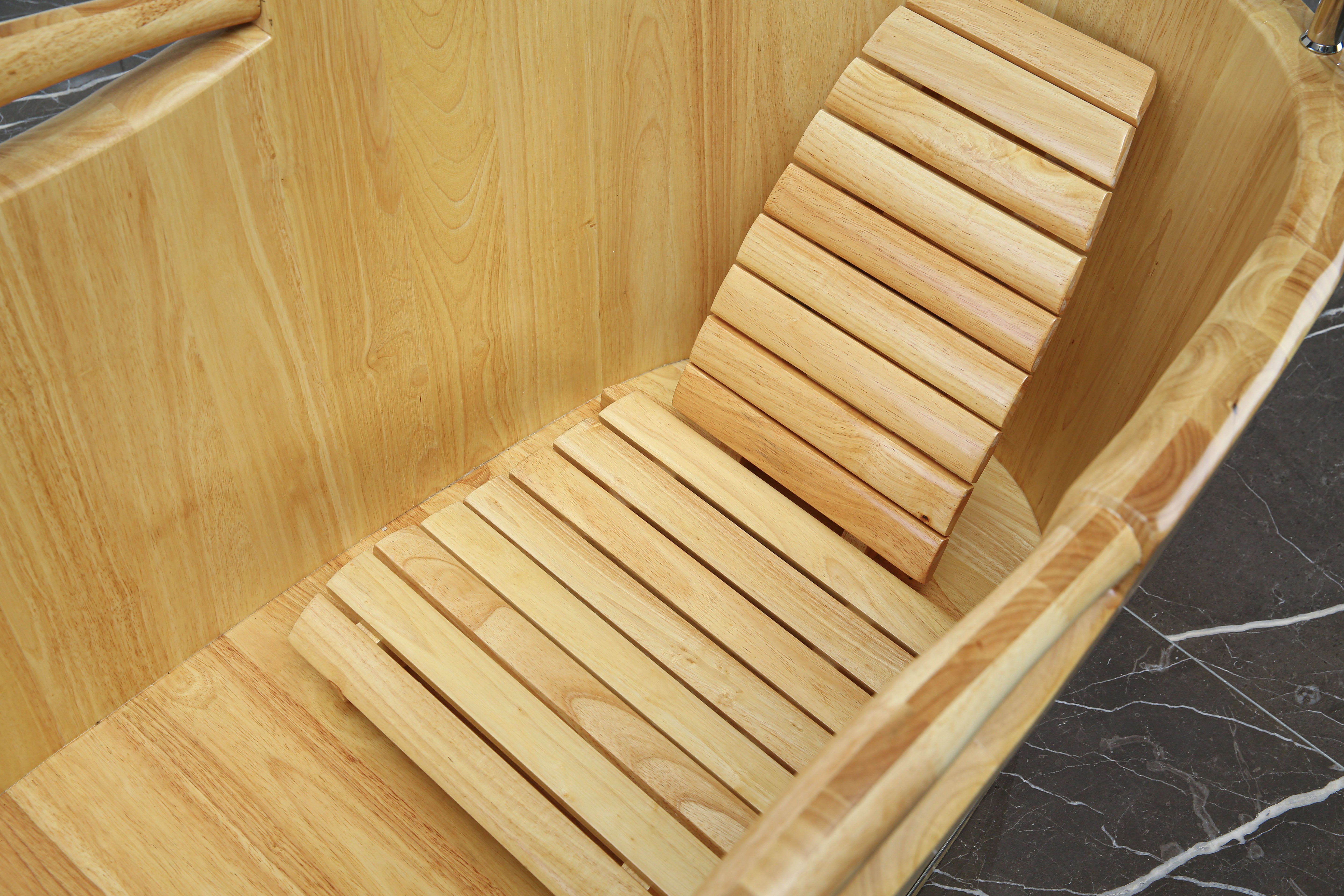 Alternate Image for ALFI brand 61" Rubber Wood Free Standing Oval Bathtub with Cushion Headrest, Natural Wood, AB1163