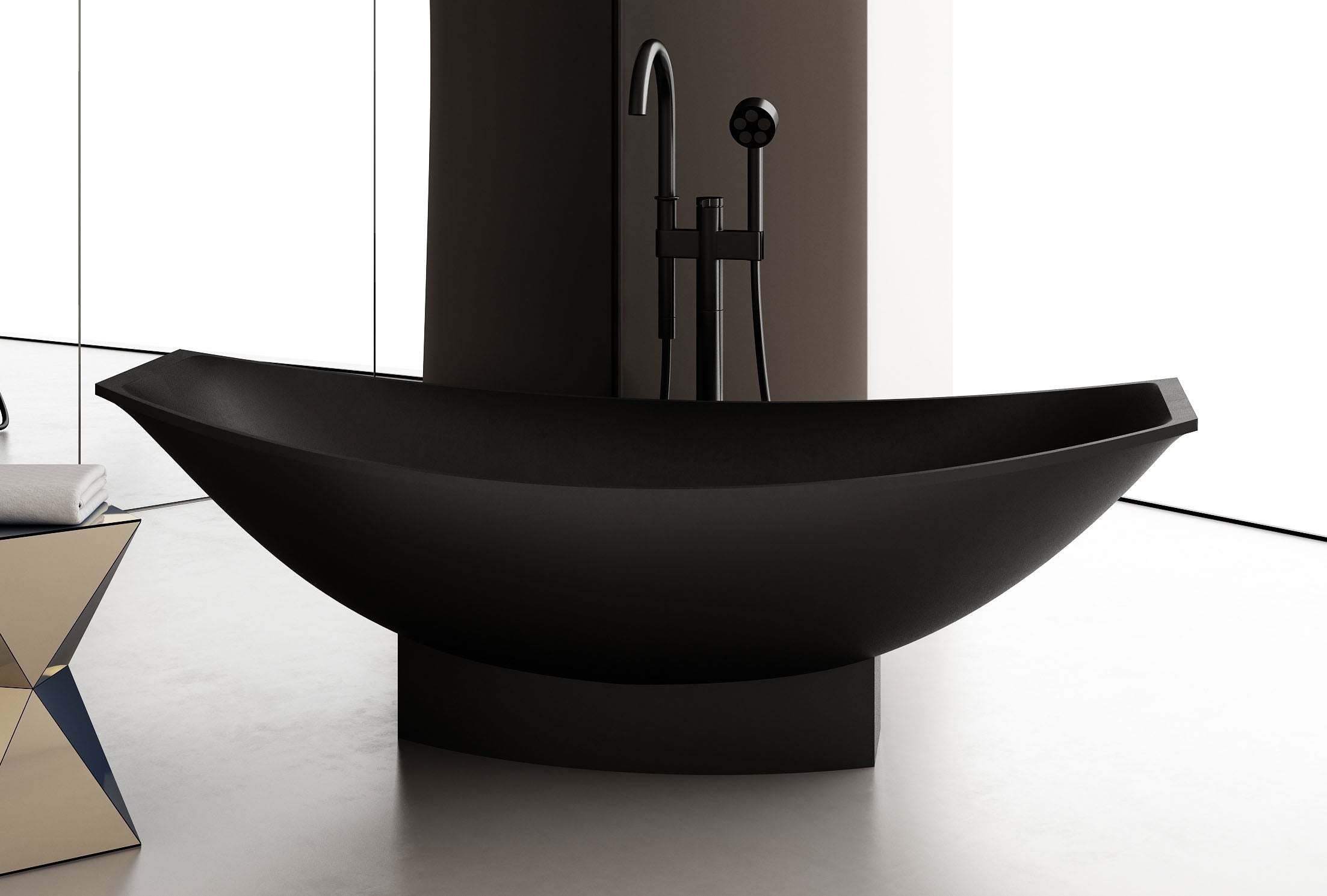 Alternate Image for ALFI brand 71" Solid Surface Resin Free Standing Oval Bathtub, Hammock Style, Black Matte, AB9991BM