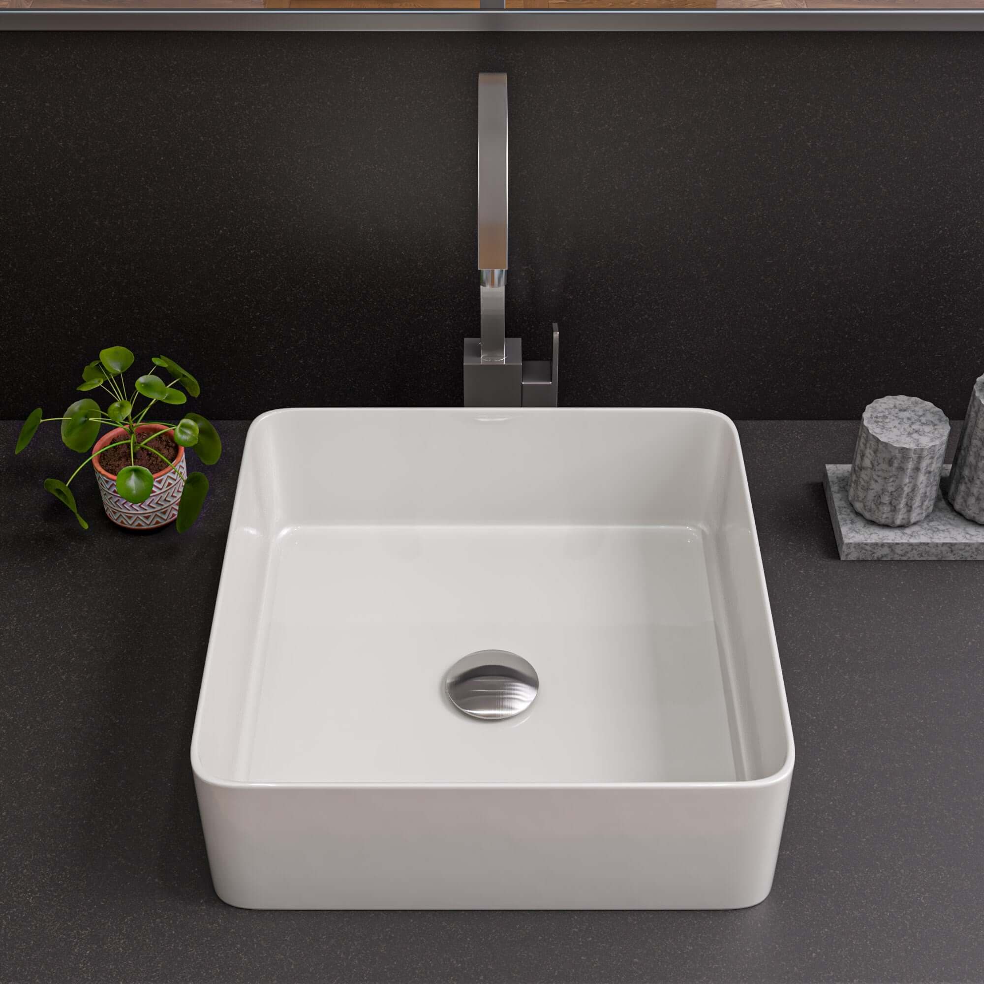 Alternate Image for ALFI brand 15.13" x 15.13" Square Above Mount Porcelain Bathroom Sink, White, No Faucet Hole, ABC903-W