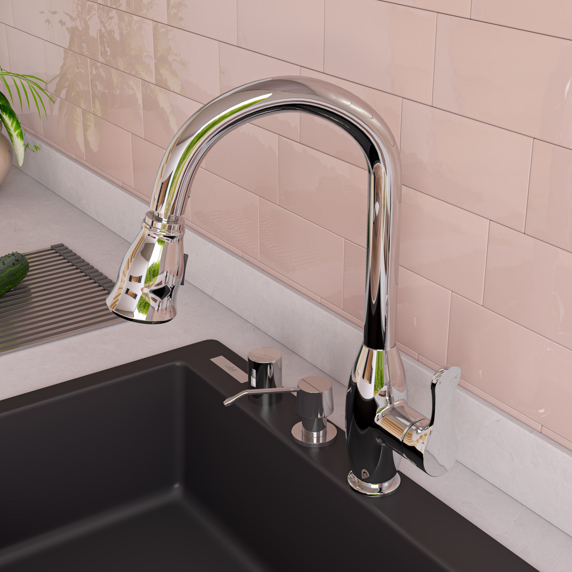 Alternate Image for ALFI brand 1.8 GPM Lever Gooseneck Spout Touch Kitchen Faucet, Gray, Pull Down, Polished Chrome, Traditional, ABKF3783-PC