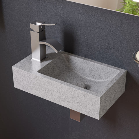 ALFI brand 15.75" x 8.66" Rectangle Wall Mount Concrete Bathroom Sink, Gray Matte, 1 Faucet Hole, ABCO108